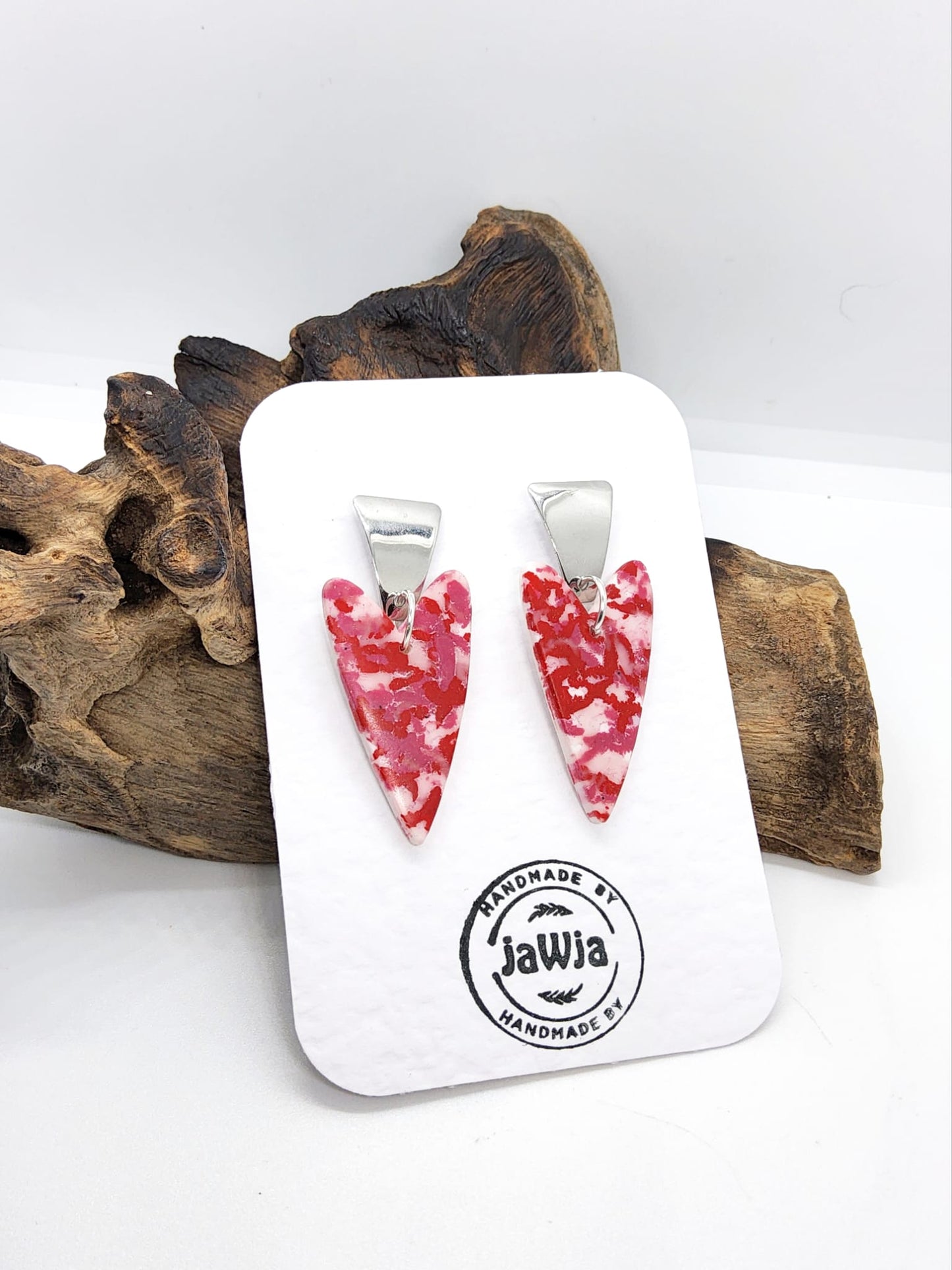 RED AND PINK HEART POLYMER CLAY EARRINGS