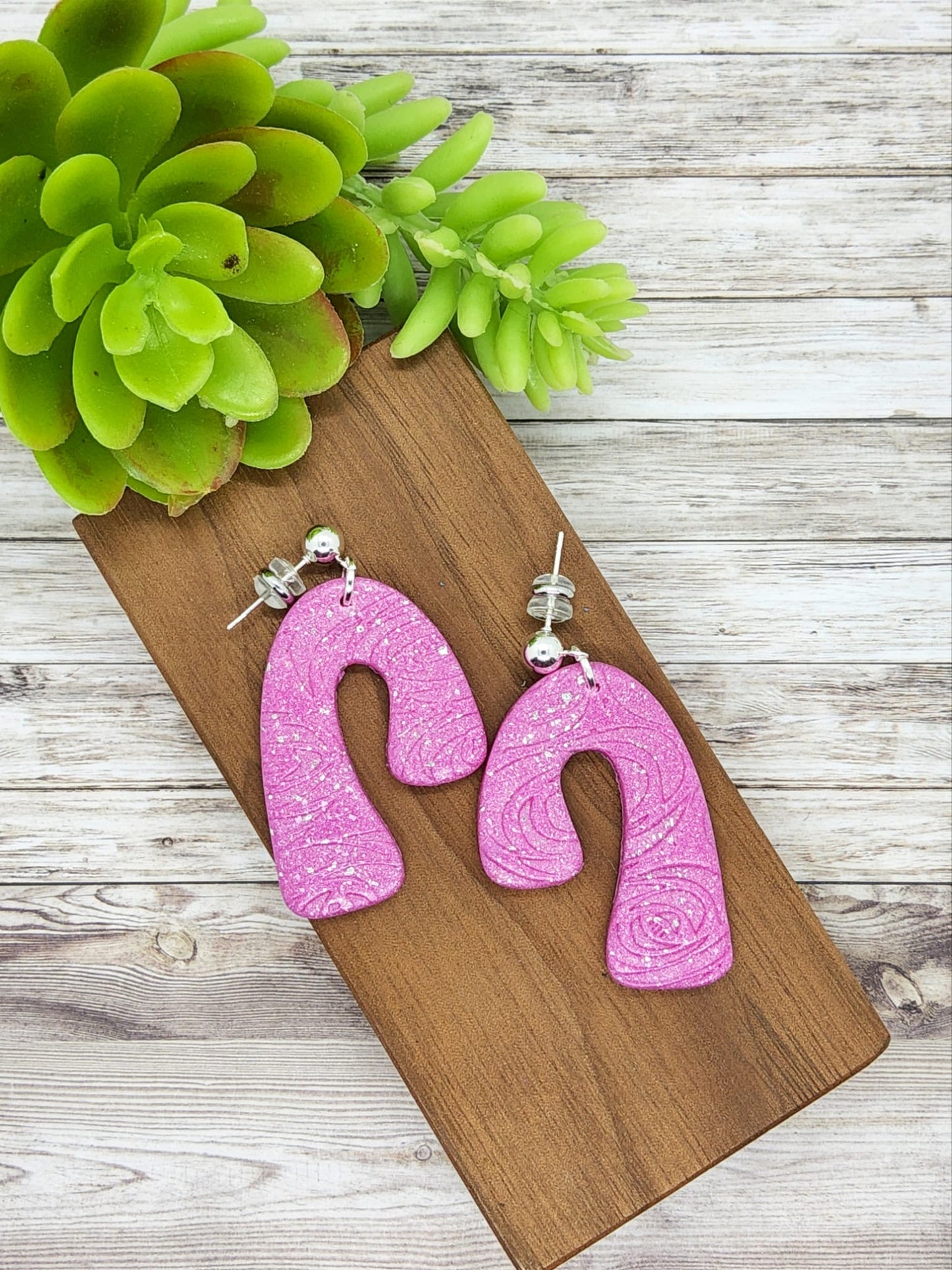 SPARKLY FUSCHIA POLYMER CLAY EARRINGS