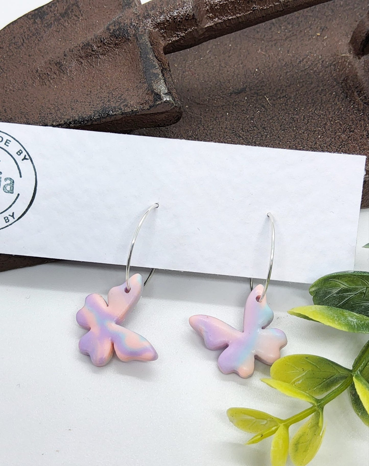 PASTEL BUTTERFLY POLYMER CLAY HOOP EARRINGS