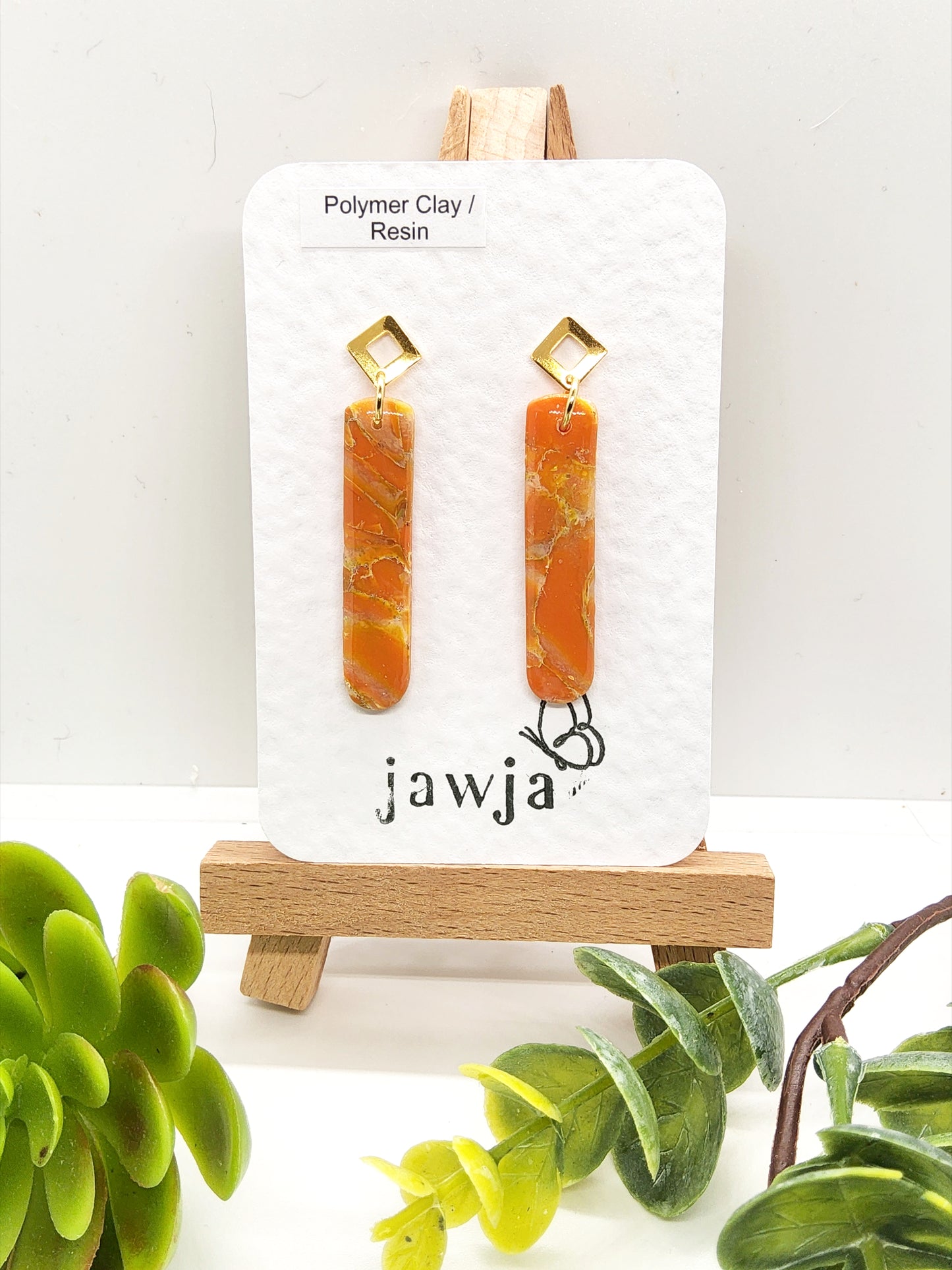 ORANGE AND GOLD MARBLED POLYMER CLAY EARRINGS