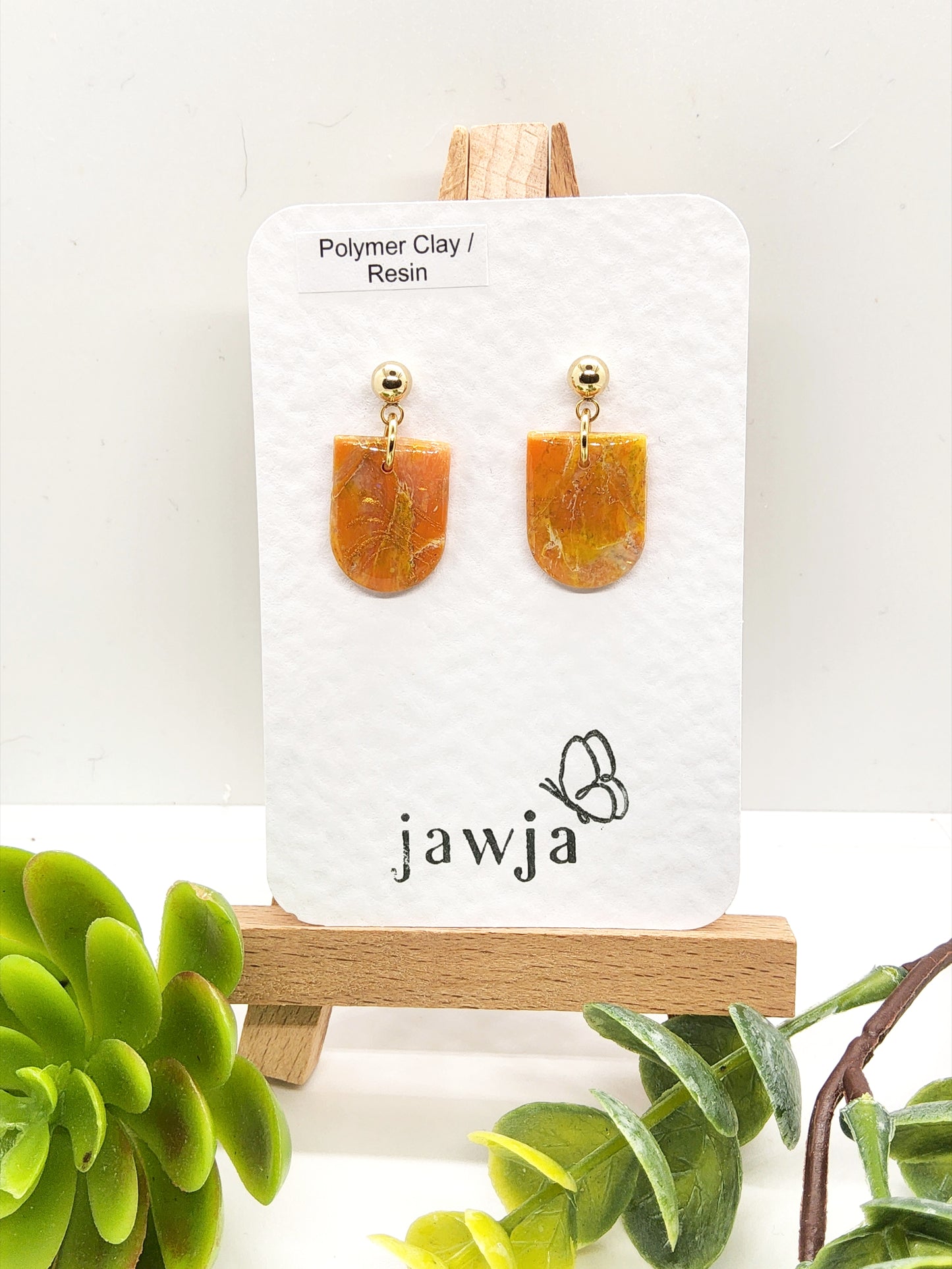 ORANGE MARBLE POLYMER CLAY EARRINGS