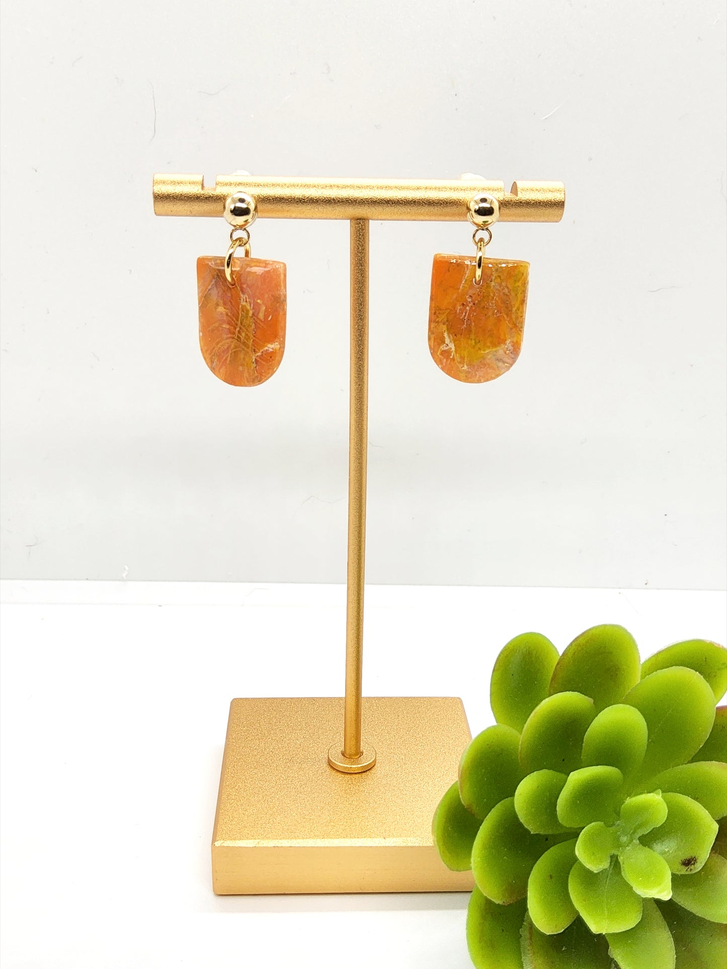 ORANGE MARBLE POLYMER CLAY EARRINGS