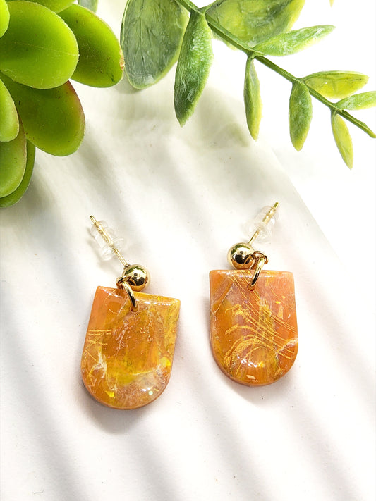 ORANGE MARBLE POLYMER CLAY EARRINGS