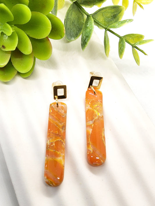ORANGE AND GOLD MARBLED POLYMER CLAY EARRINGS