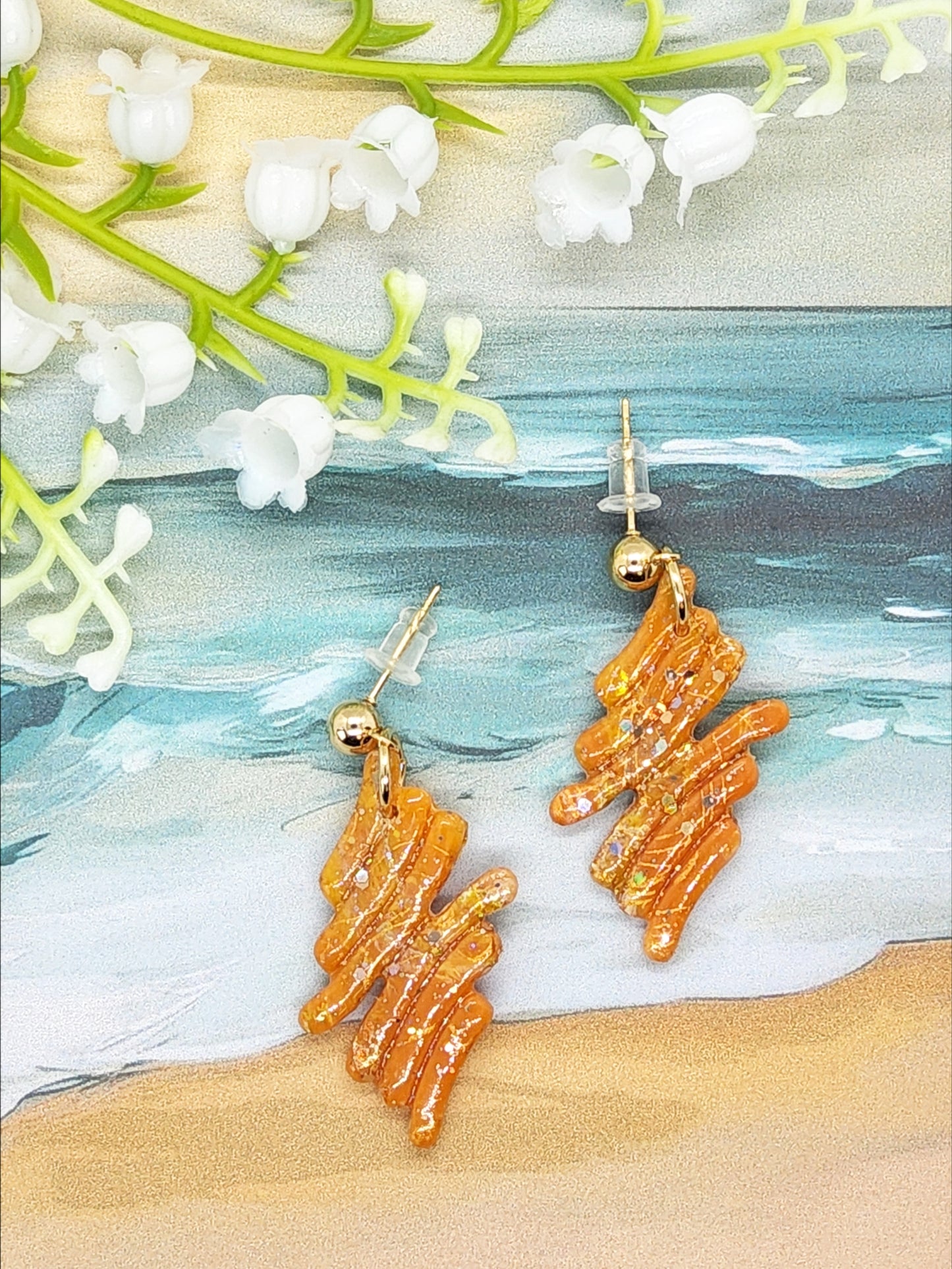 ORANGE WAVY POLYMER CLAY EARRINGS
