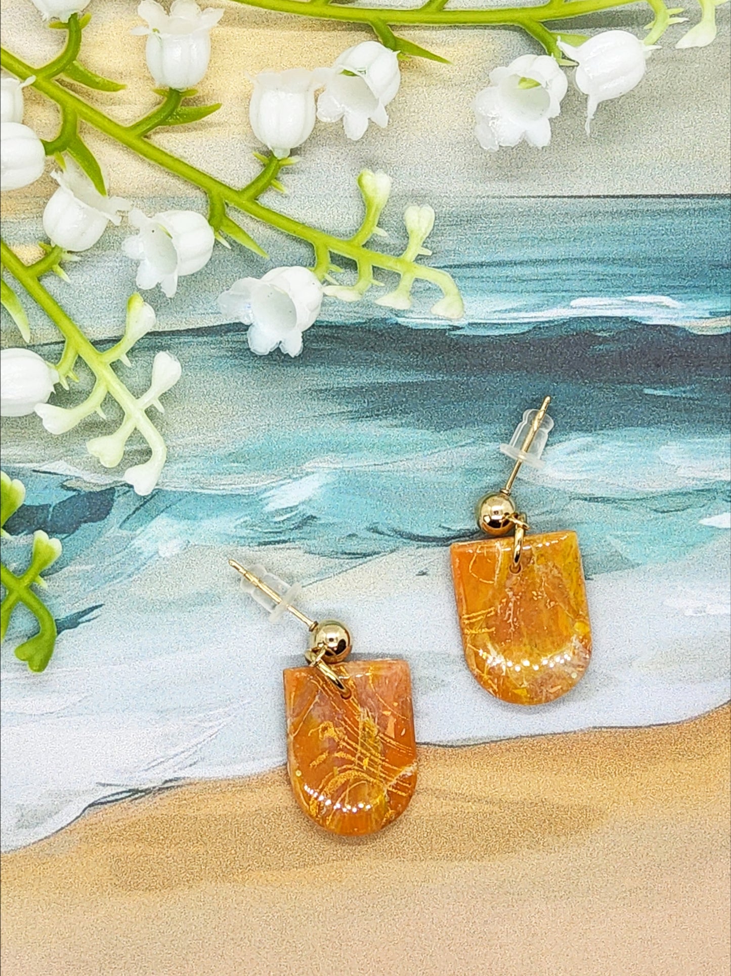 ORANGE MARBLE POLYMER CLAY EARRINGS