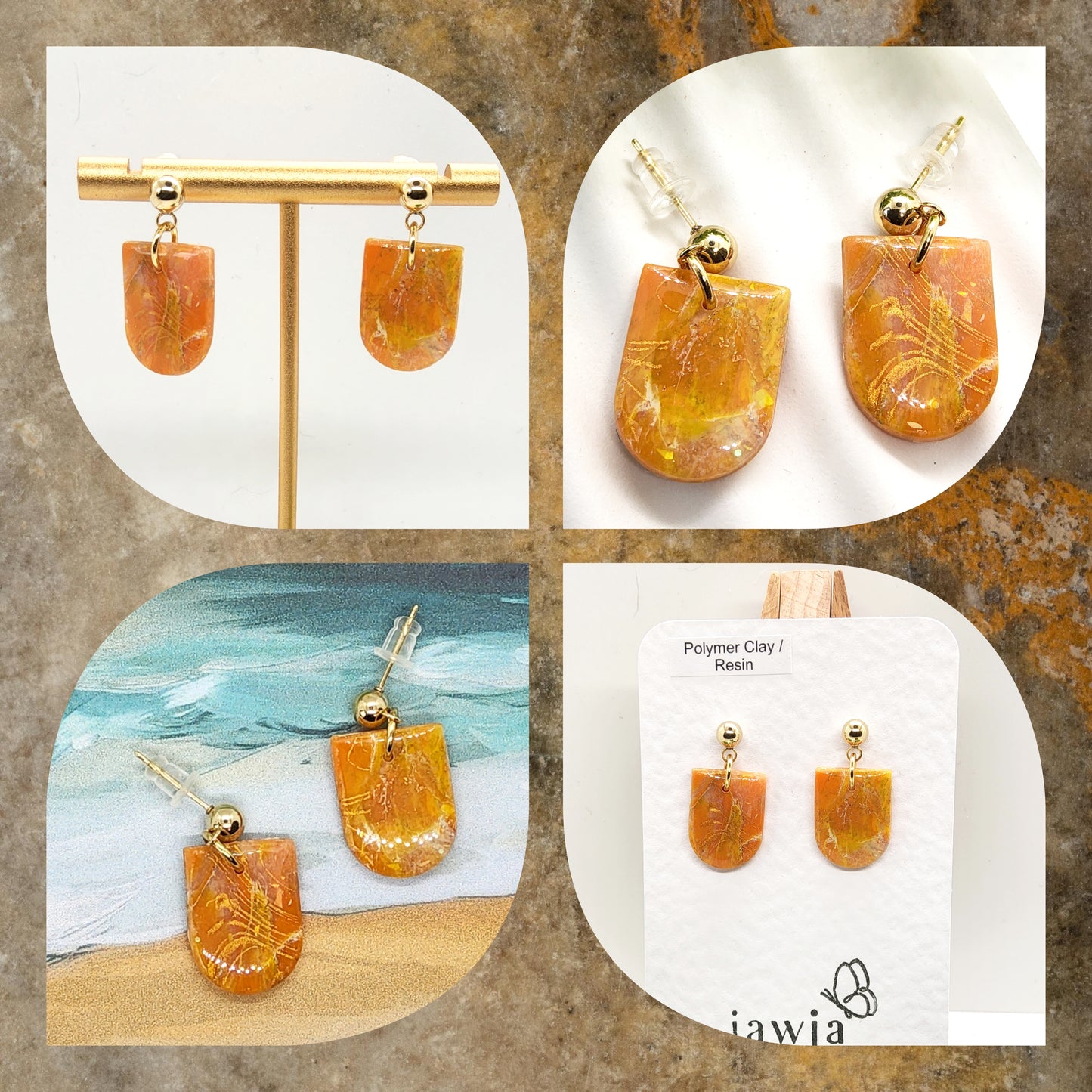ORANGE MARBLE POLYMER CLAY EARRINGS