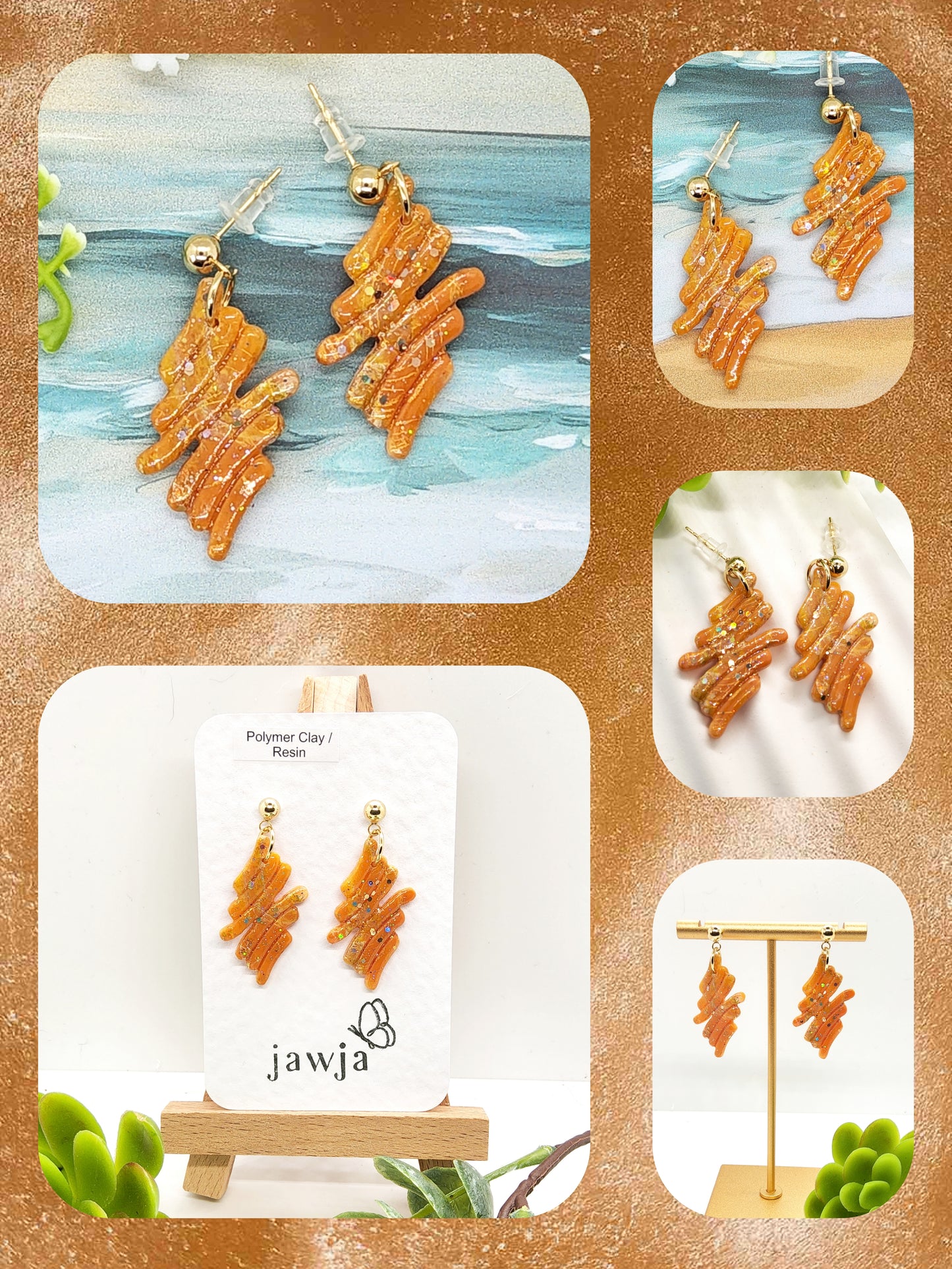 ORANGE WAVY POLYMER CLAY EARRINGS