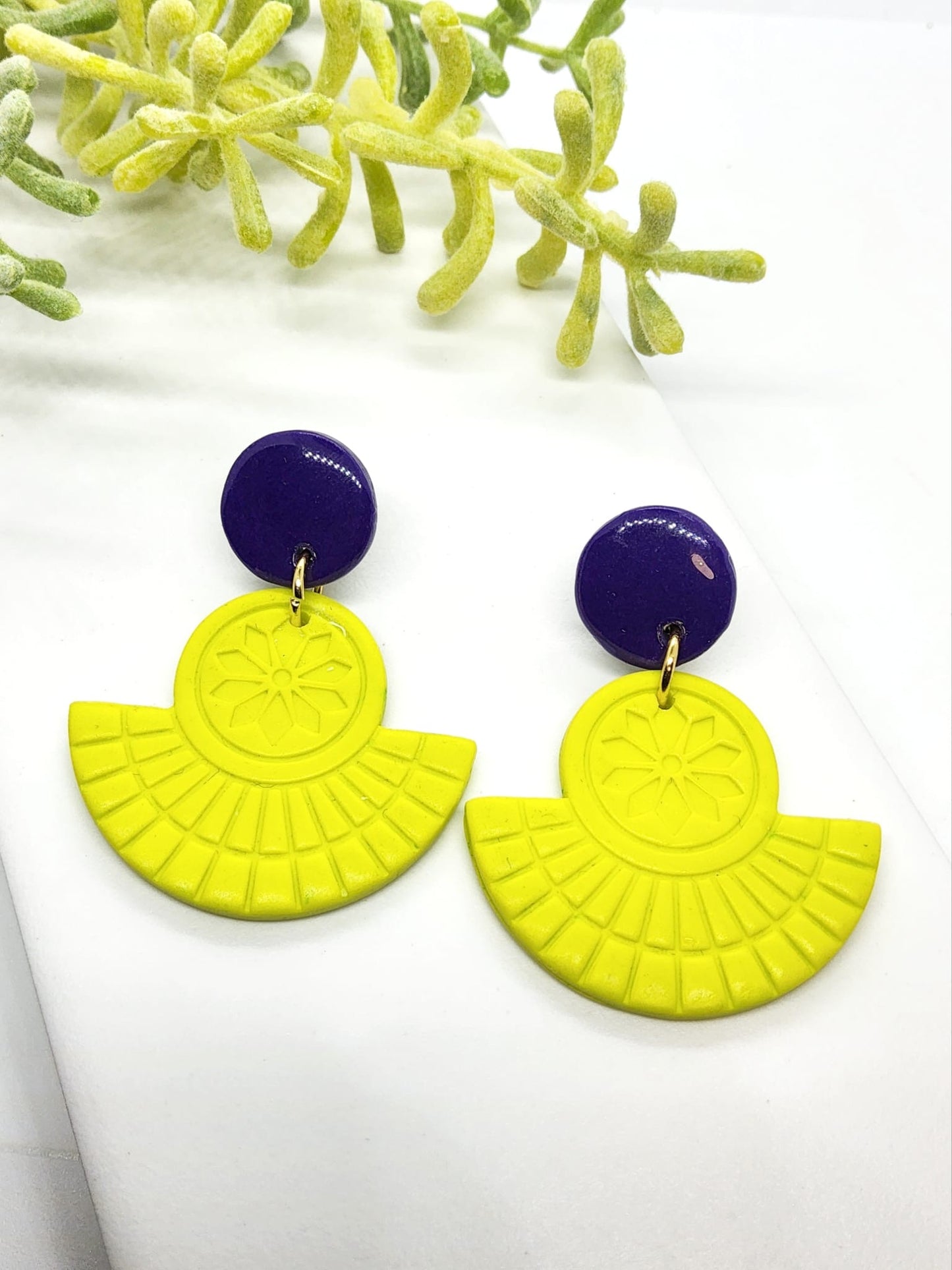 LIME AND PURPLE POLYMER CLAY EARRINGS