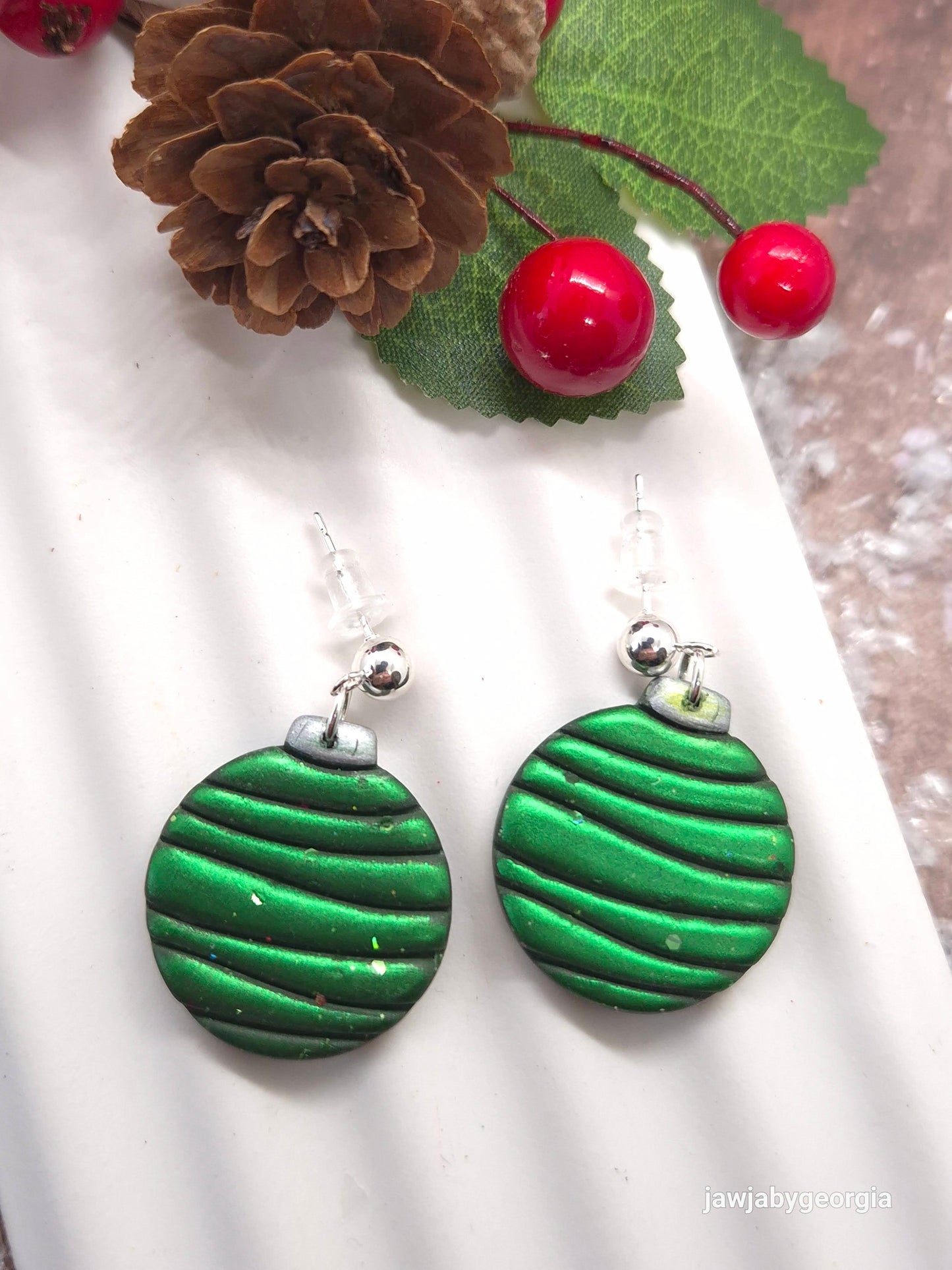 GREEN BAUBLE POLYMER CLAY EARRINGS