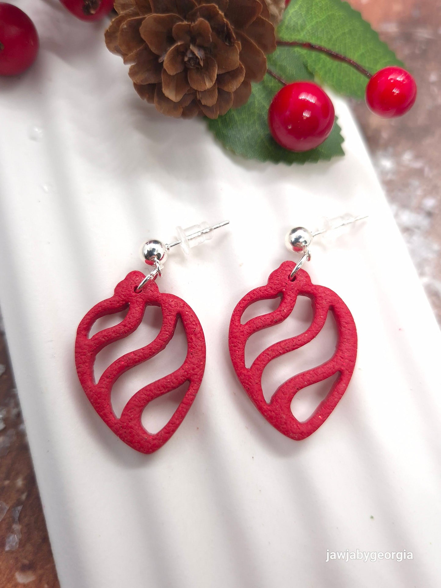 RED BAUBLE POLYMER CLAY EARRINGS