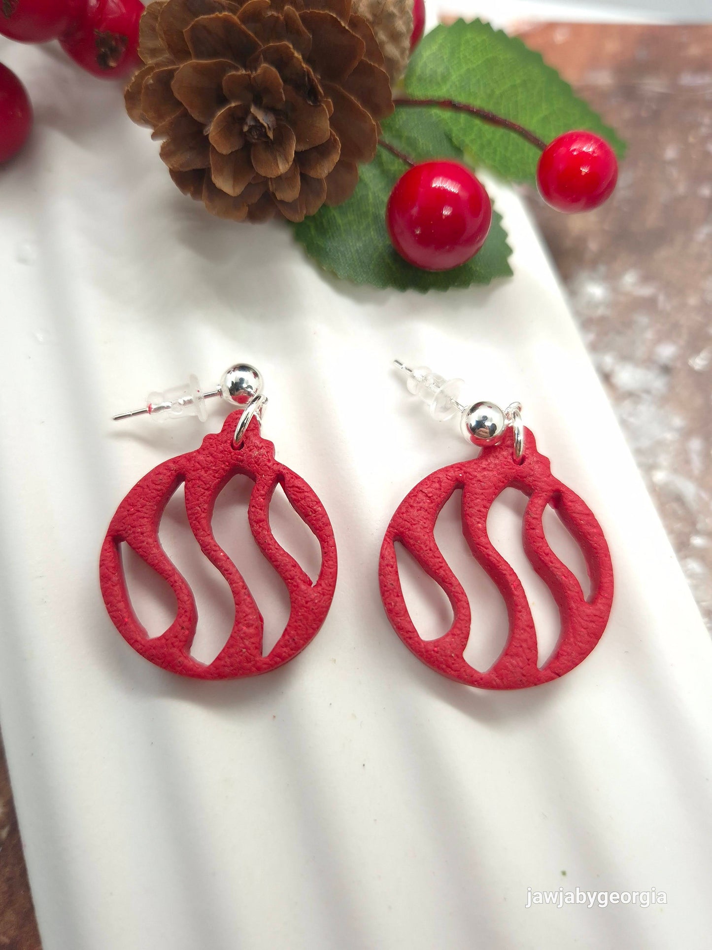 RED BAUBLE POLYMER CLAY EARRINGS
