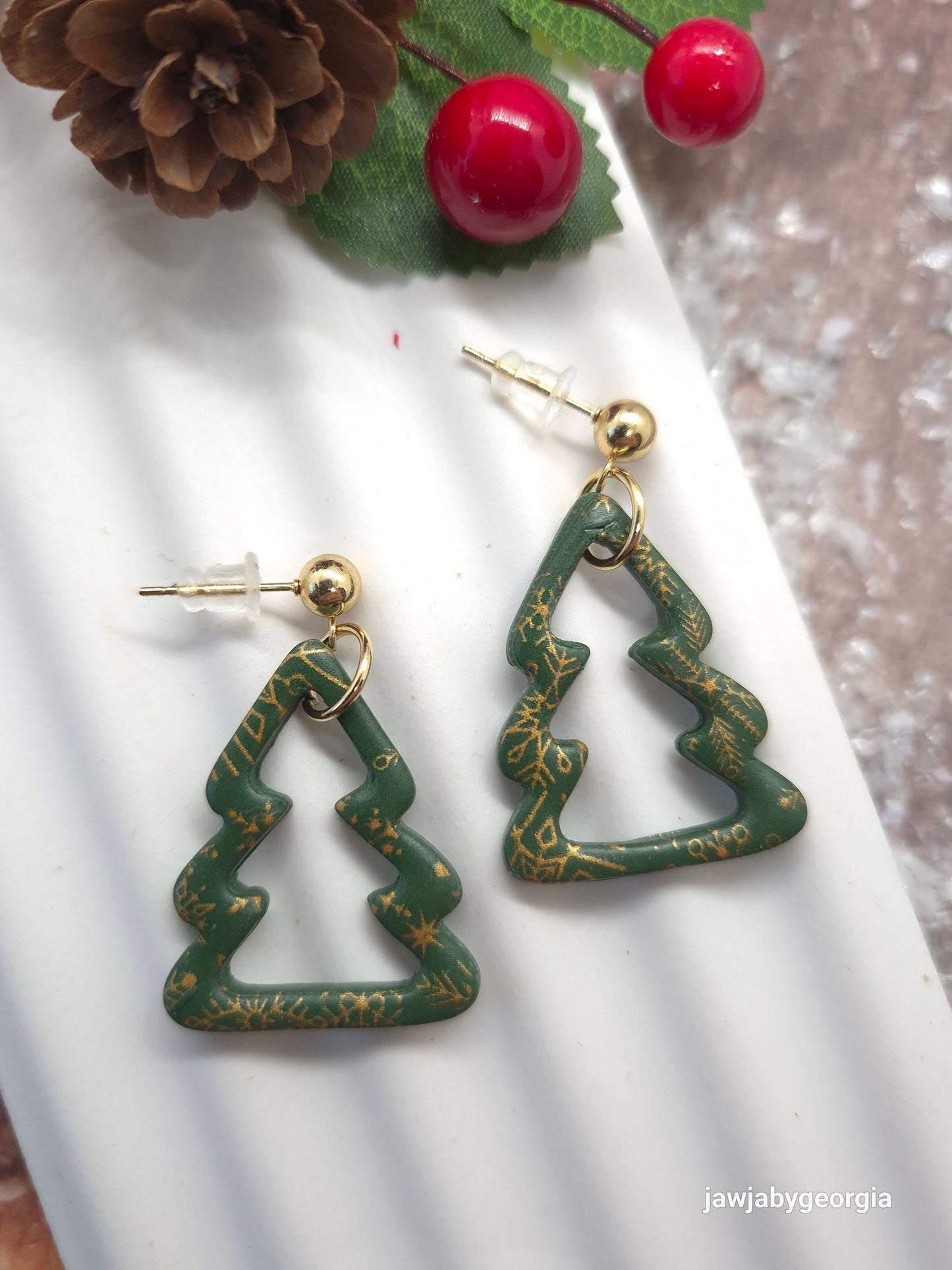 CHRISTMAS TREE POLYMER CLAY EARRINGS