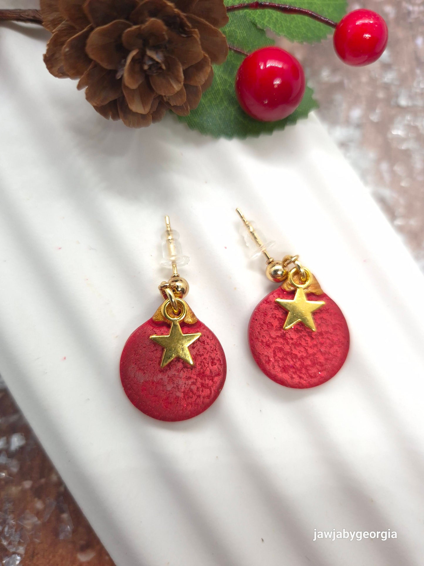 RED BAUBLE POLYMER CLAY EARRINGS