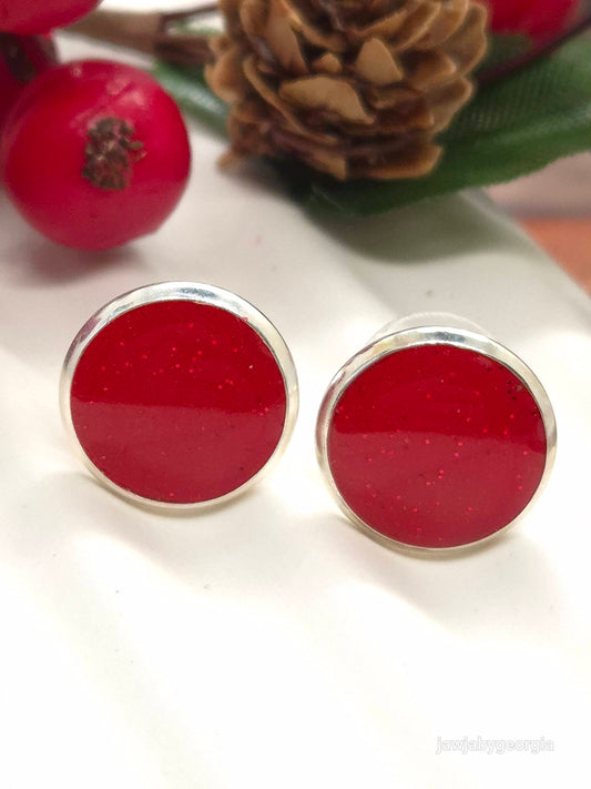 RED GLITTER POLYMER CLAY STUD EARRINGS