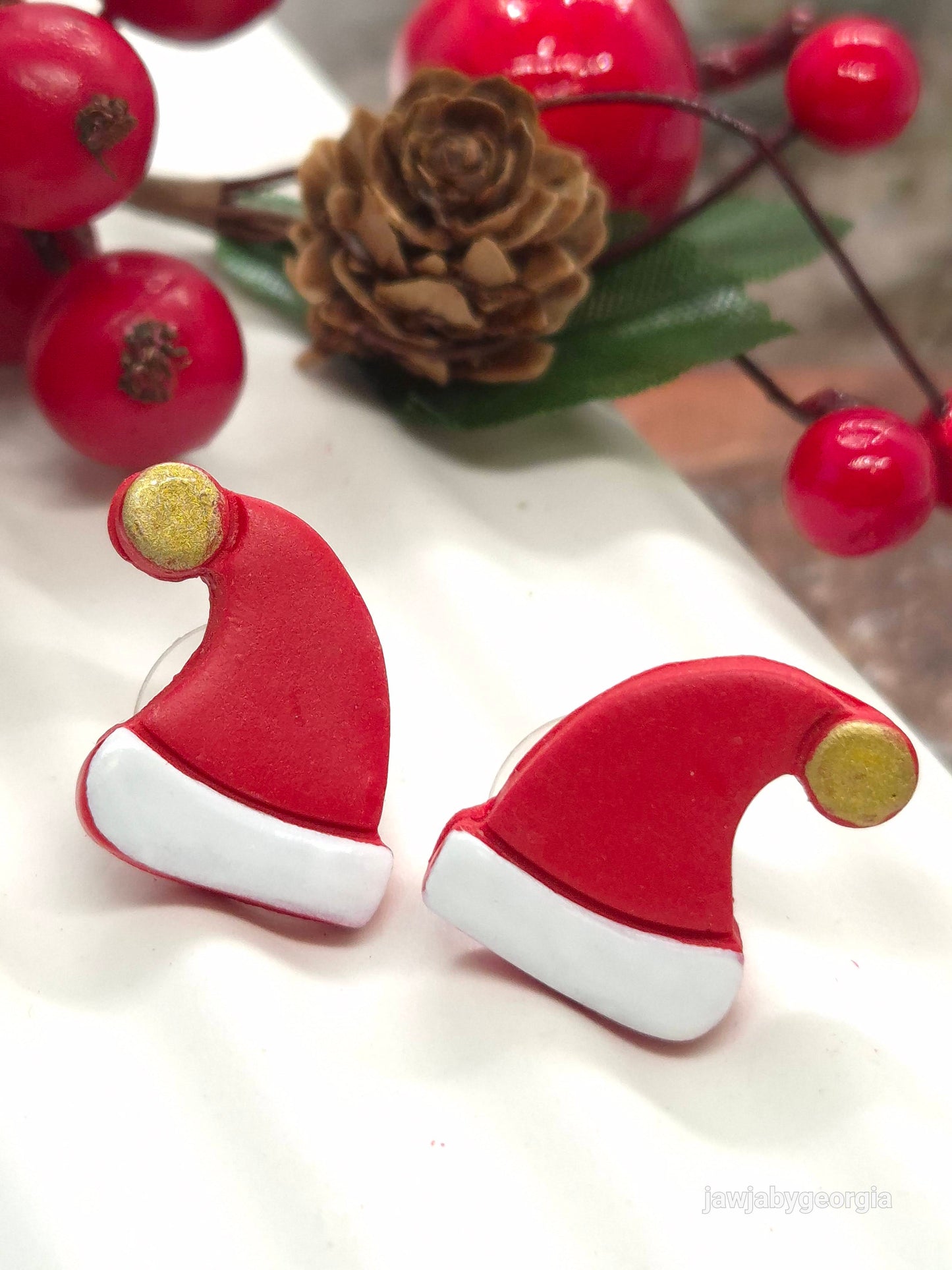 SANTA HAT POLYMER CLAY STUD EARRINGS