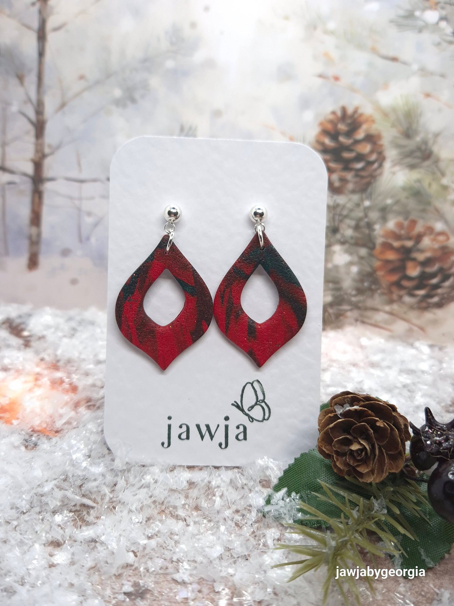 RED AND GREEN TEARDROP POLYMER CLAY EARRINGS