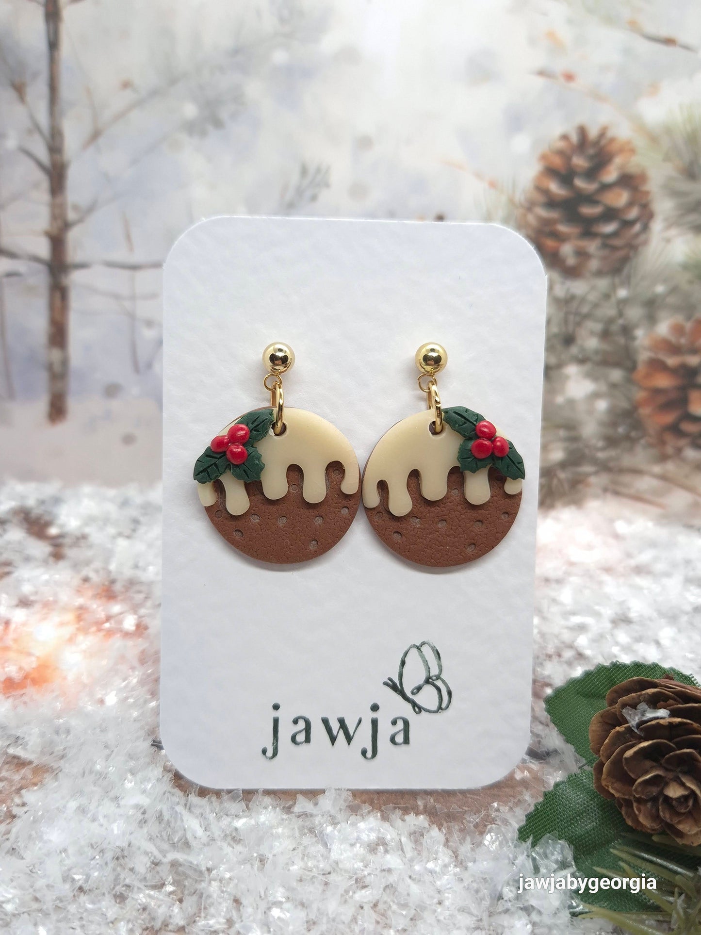 CHRISTMAS PUDDING POLYMER CLAY EARRINGS