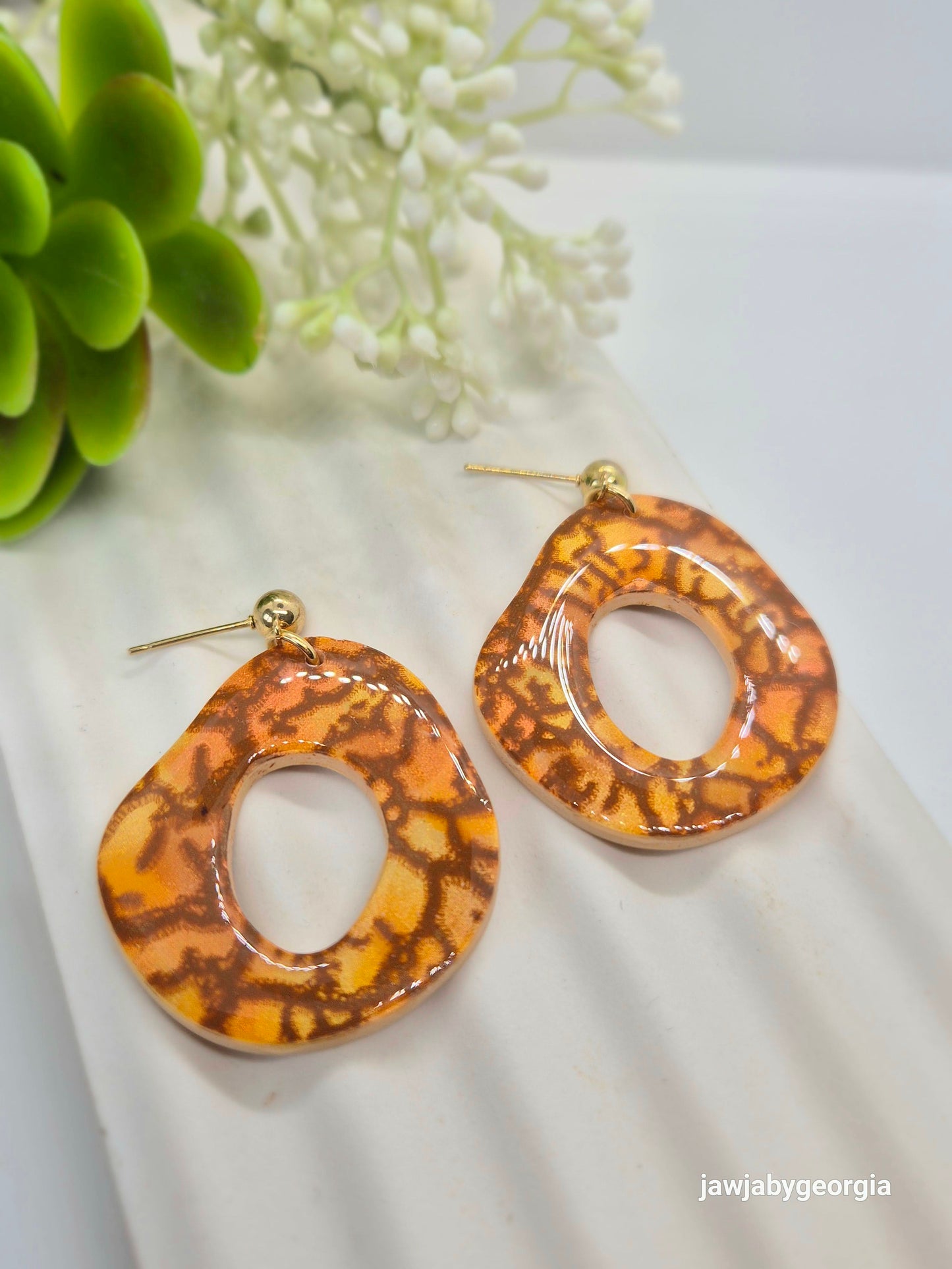TORTOISESHELL PATTERN POLYMER CLAY EARRINGS