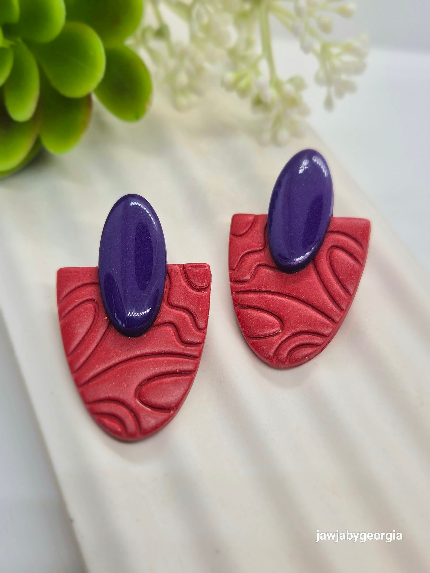 RED AND PURPLE STATEMENT POLYMER CLAY STUD EARRINGS