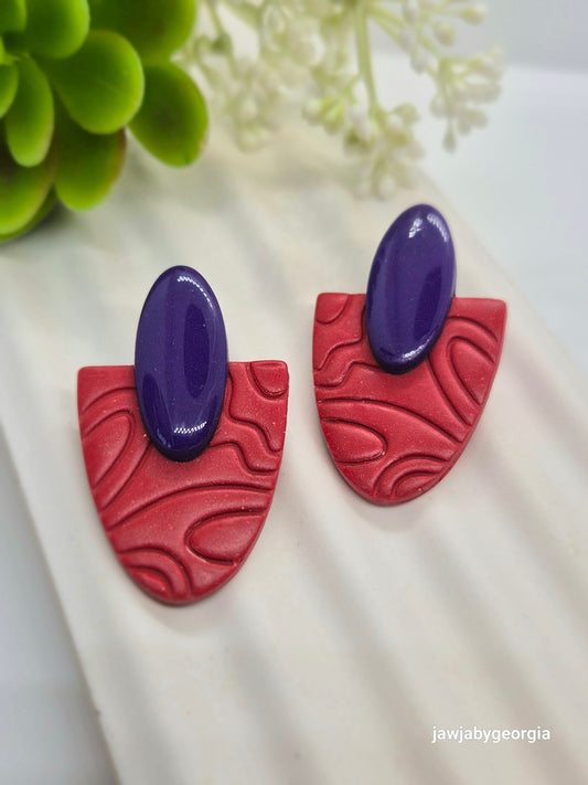 RED AND PURPLE STATEMENT POLYMER CLAY STUD EARRINGS