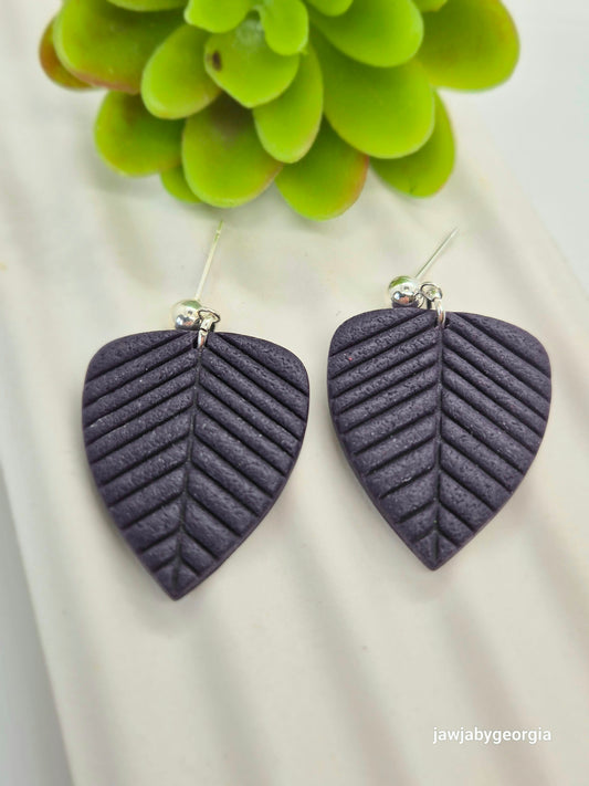 DEEP PLUM LEAF POLYMER CLAY EARRINGS
