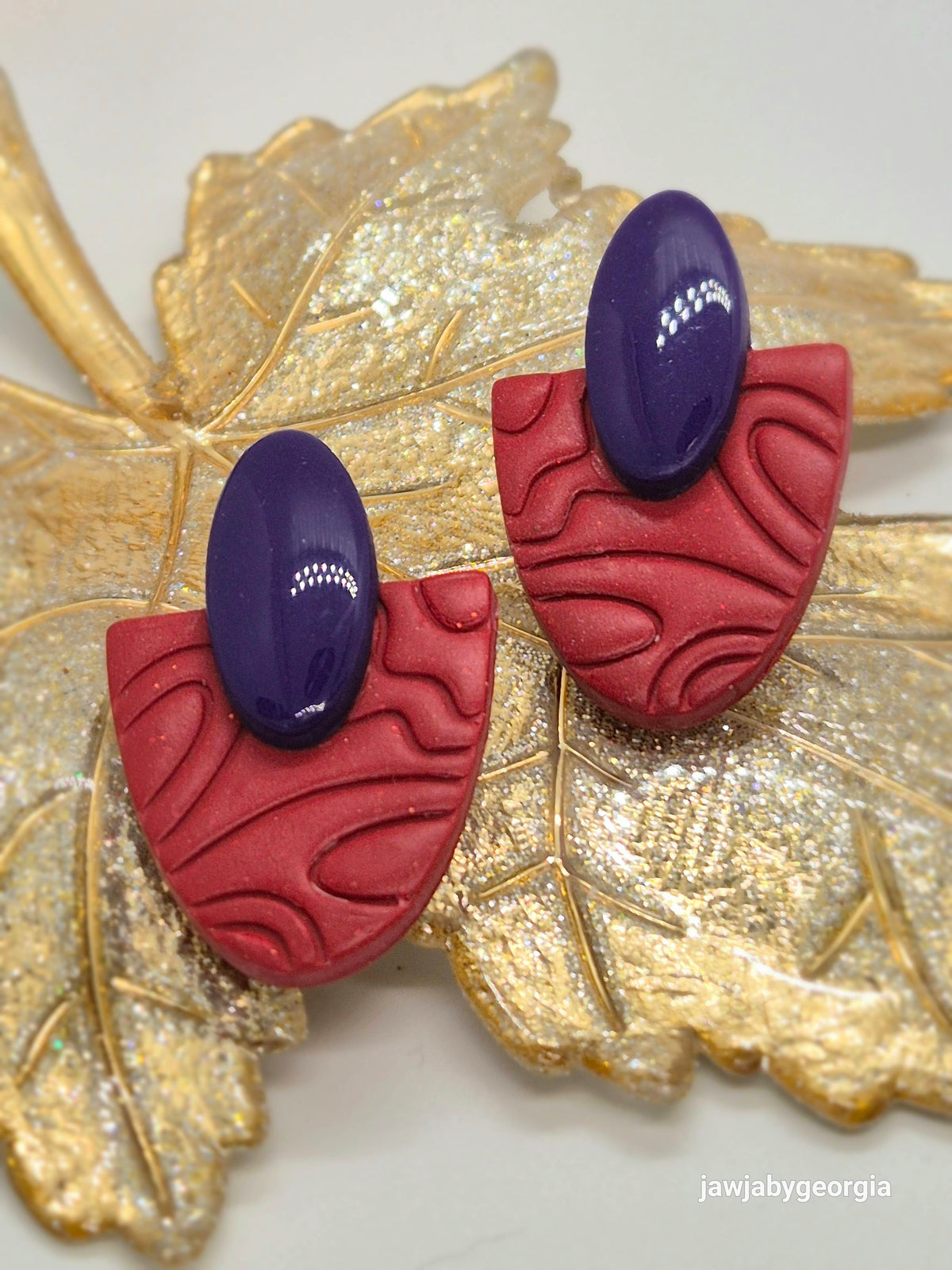 RED AND PURPLE STATEMENT POLYMER CLAY STUD EARRINGS