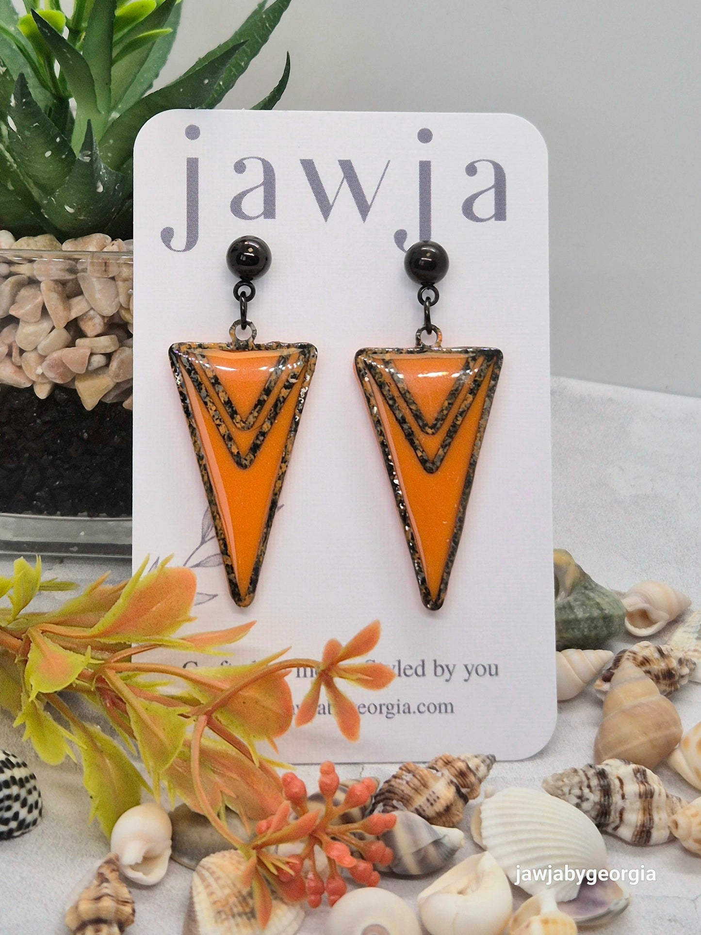 ORANGE TRIANGLE POLYMER CLAY EARRINGS