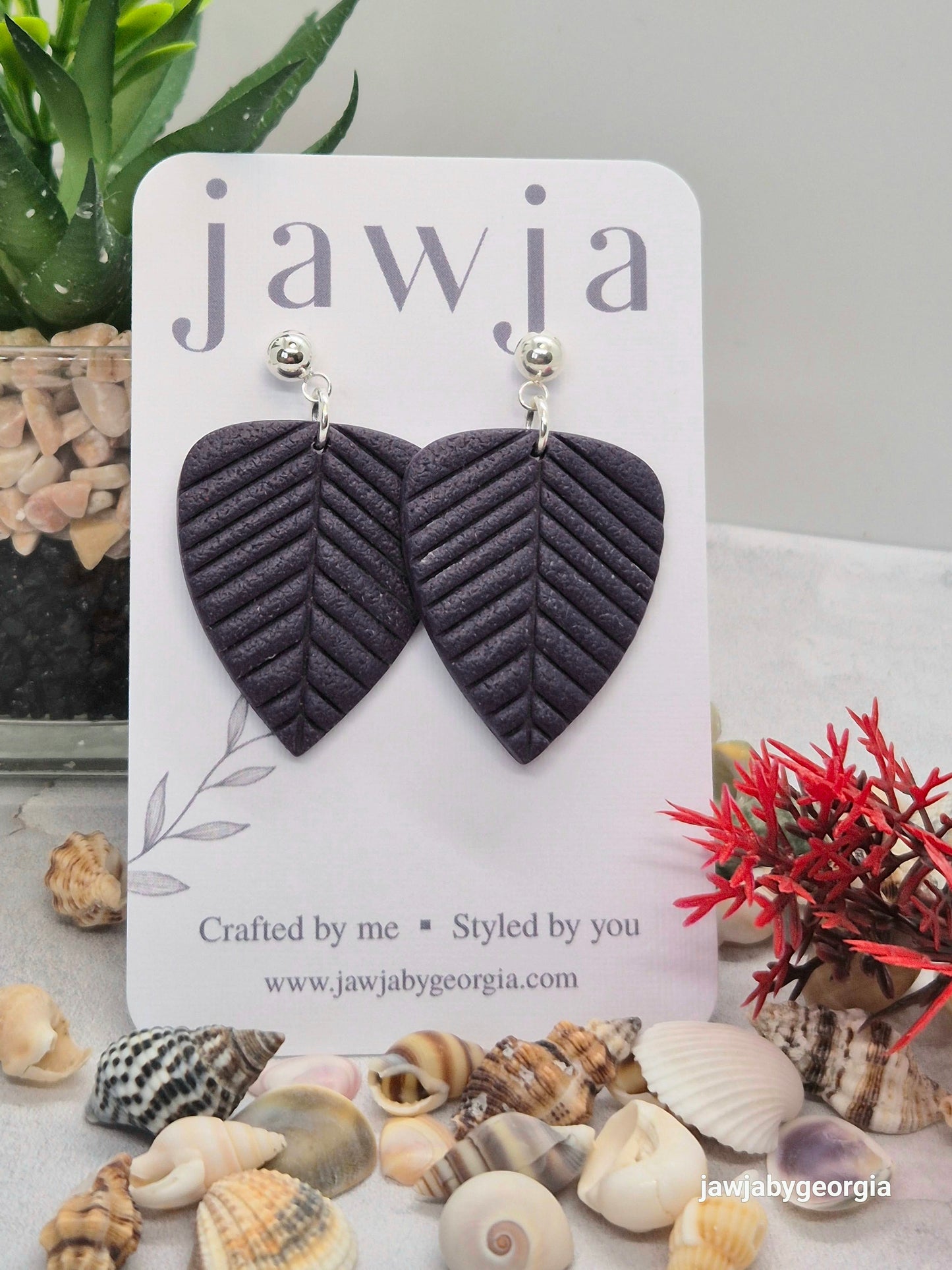 DEEP PLUM LEAF POLYMER CLAY EARRINGS