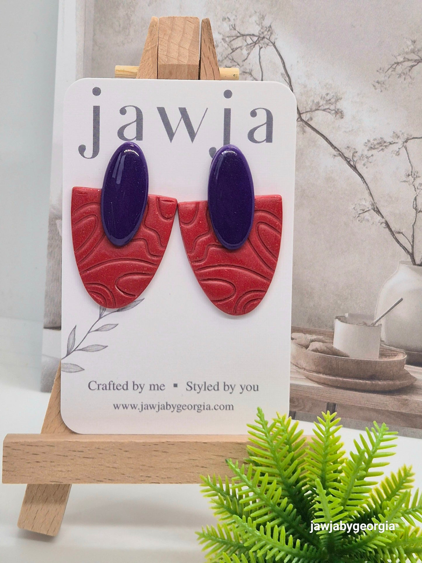 RED AND PURPLE STATEMENT POLYMER CLAY STUD EARRINGS