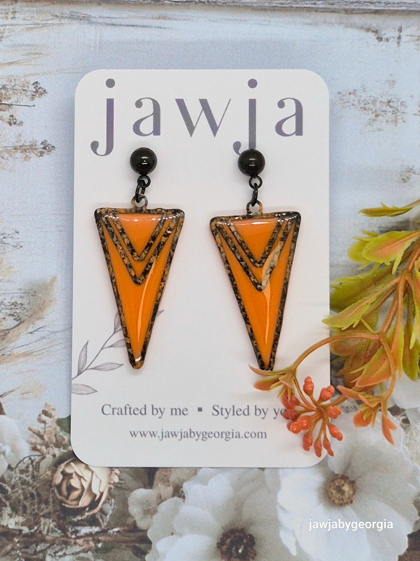 ORANGE TRIANGLE POLYMER CLAY EARRINGS