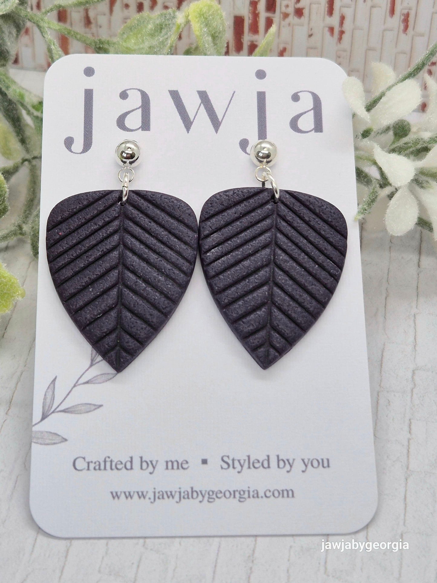 DEEP PLUM LEAF POLYMER CLAY EARRINGS