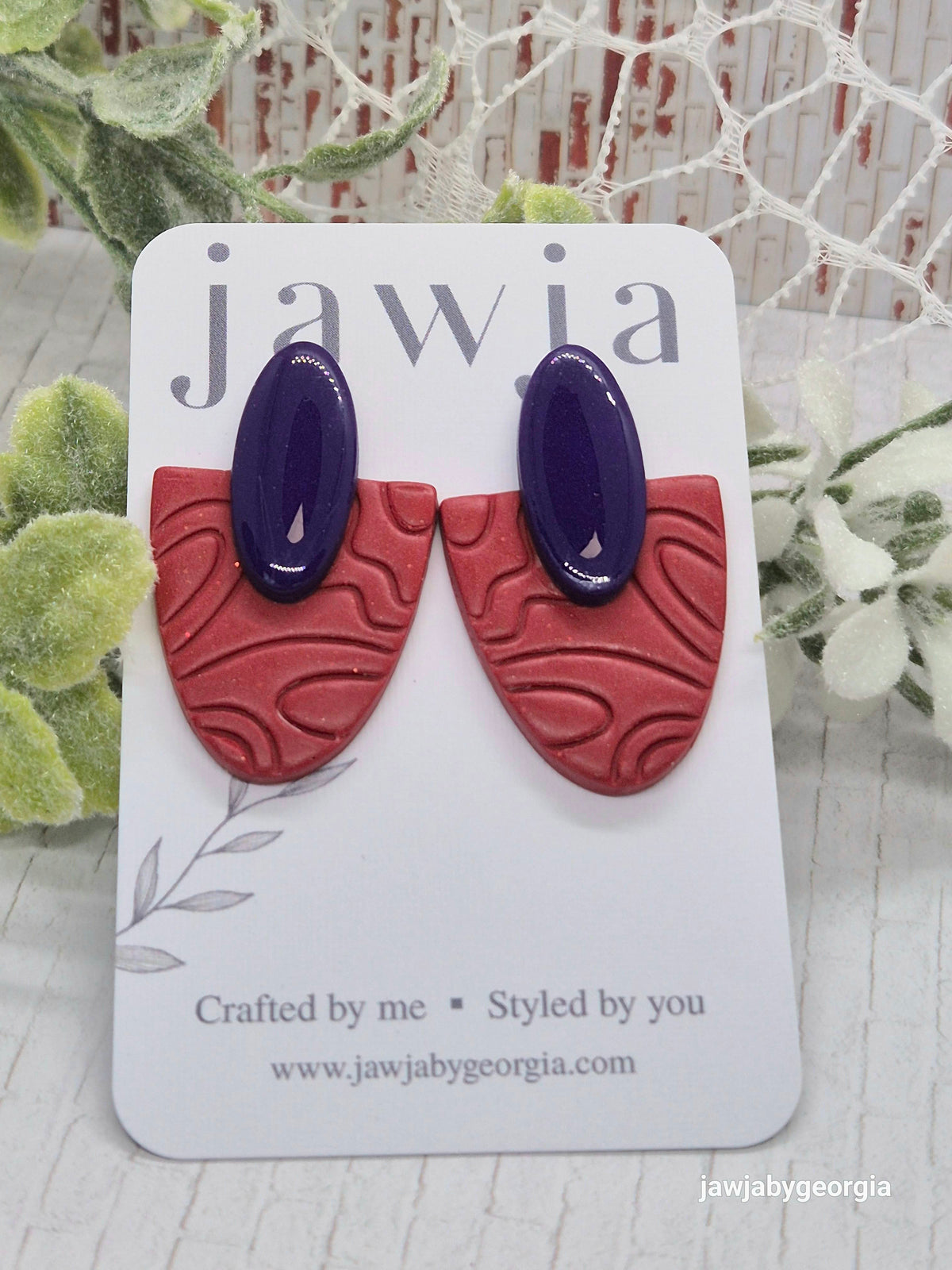 RED AND PURPLE STATEMENT POLYMER CLAY STUD EARRINGS