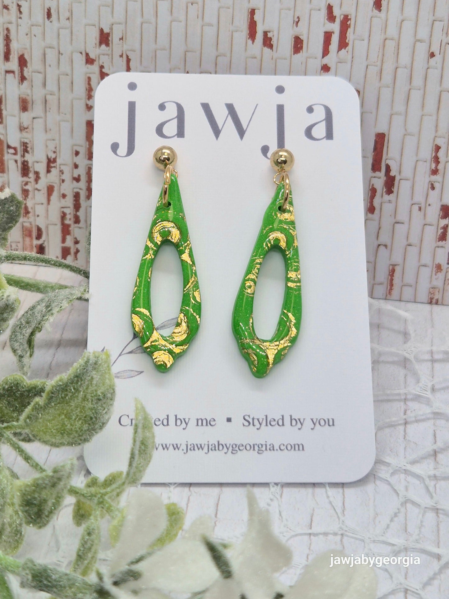 VIBRANT GREEN AND GOLD POLYMER CLAY EARRINGS