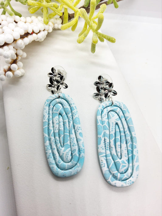 PALE BLUE LACE EFFECT POLYMER CLAY EARRINGS