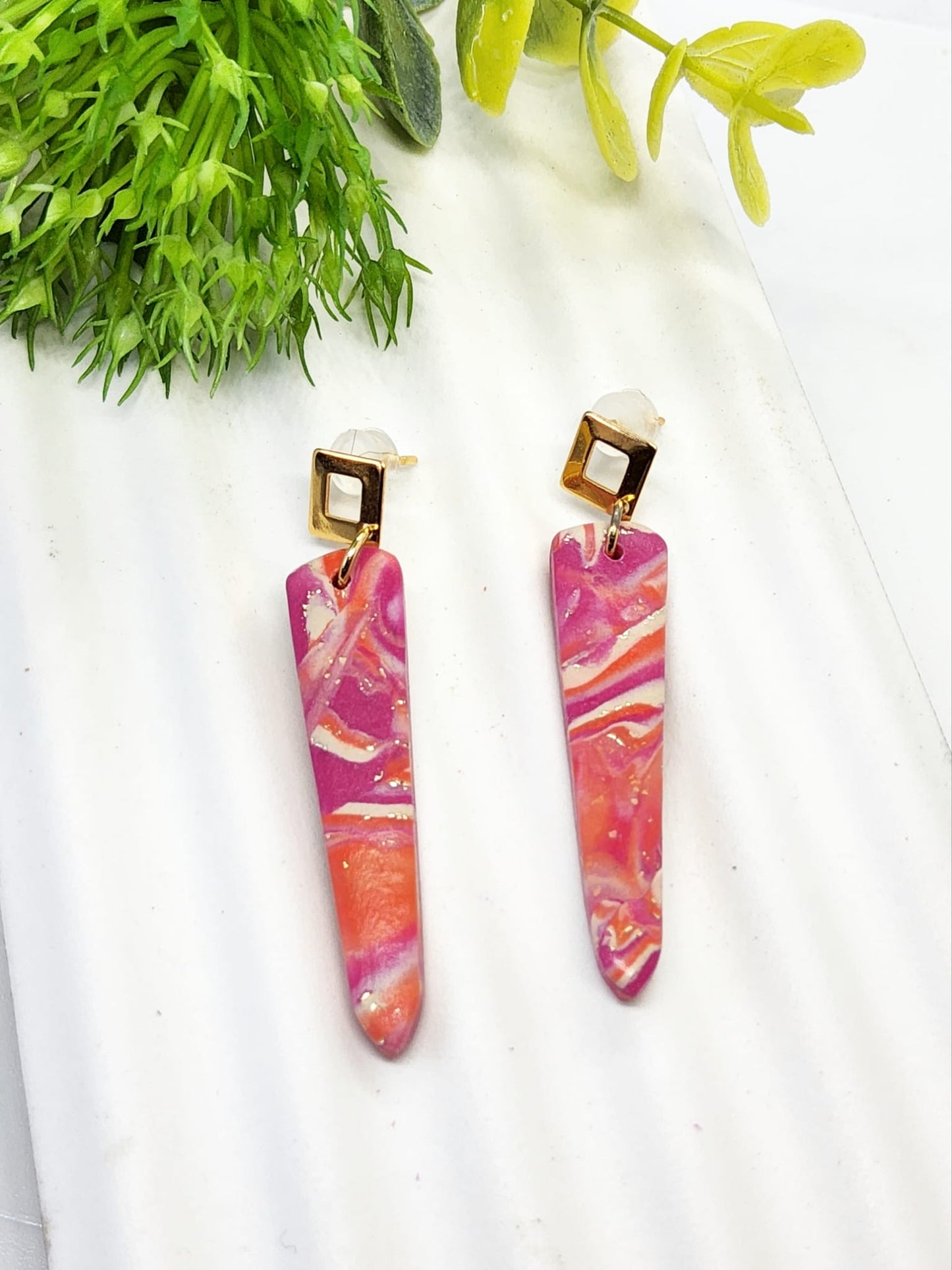 FUSCHIA AND ORANGE POLYMER CLAY EARRINGS