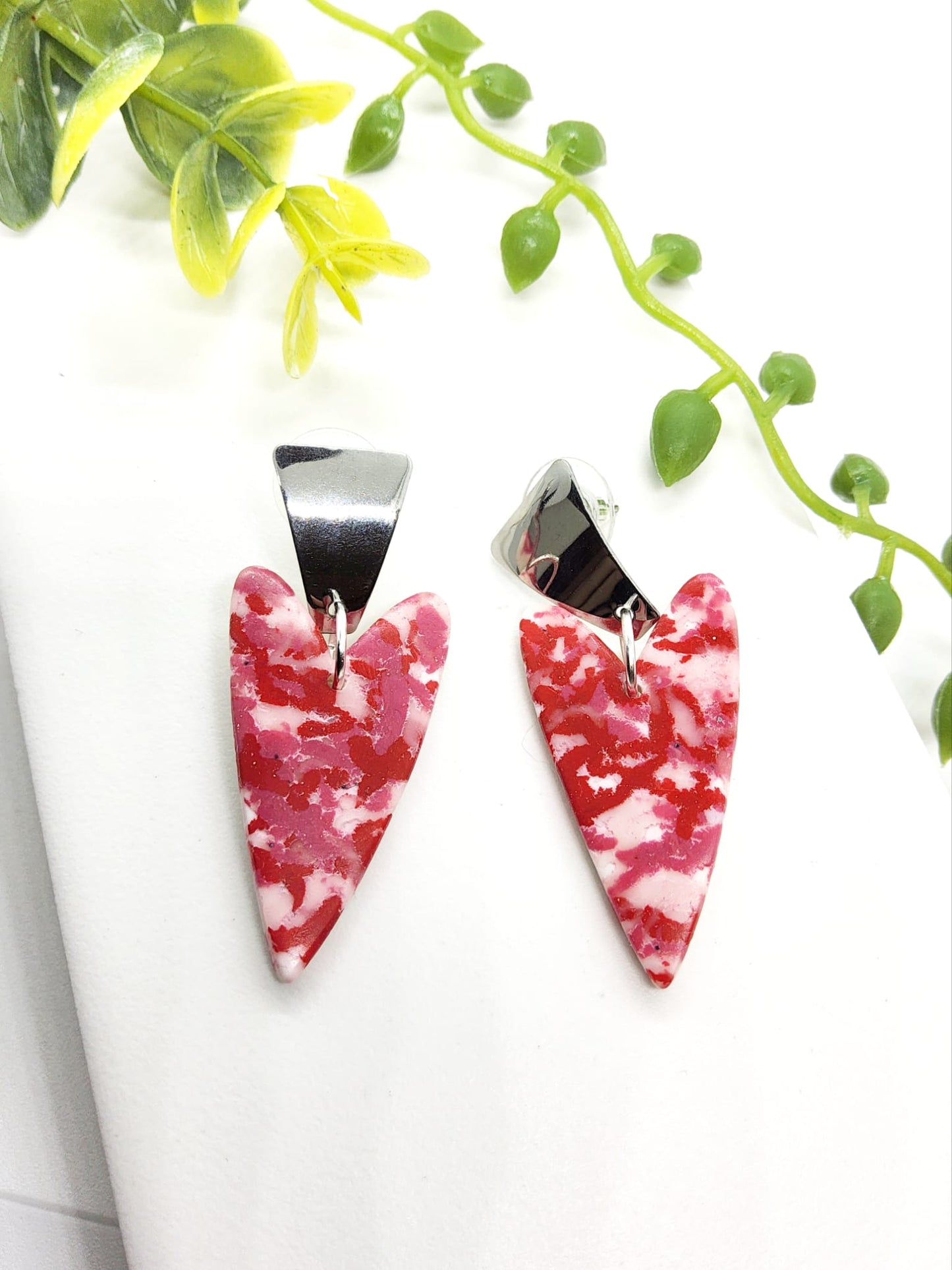 RED AND PINK HEART POLYMER CLAY EARRINGS