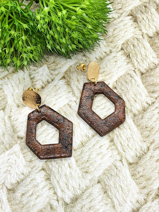 BROWN ANIMAL PRINT POLYMER CLAY EARRINGS