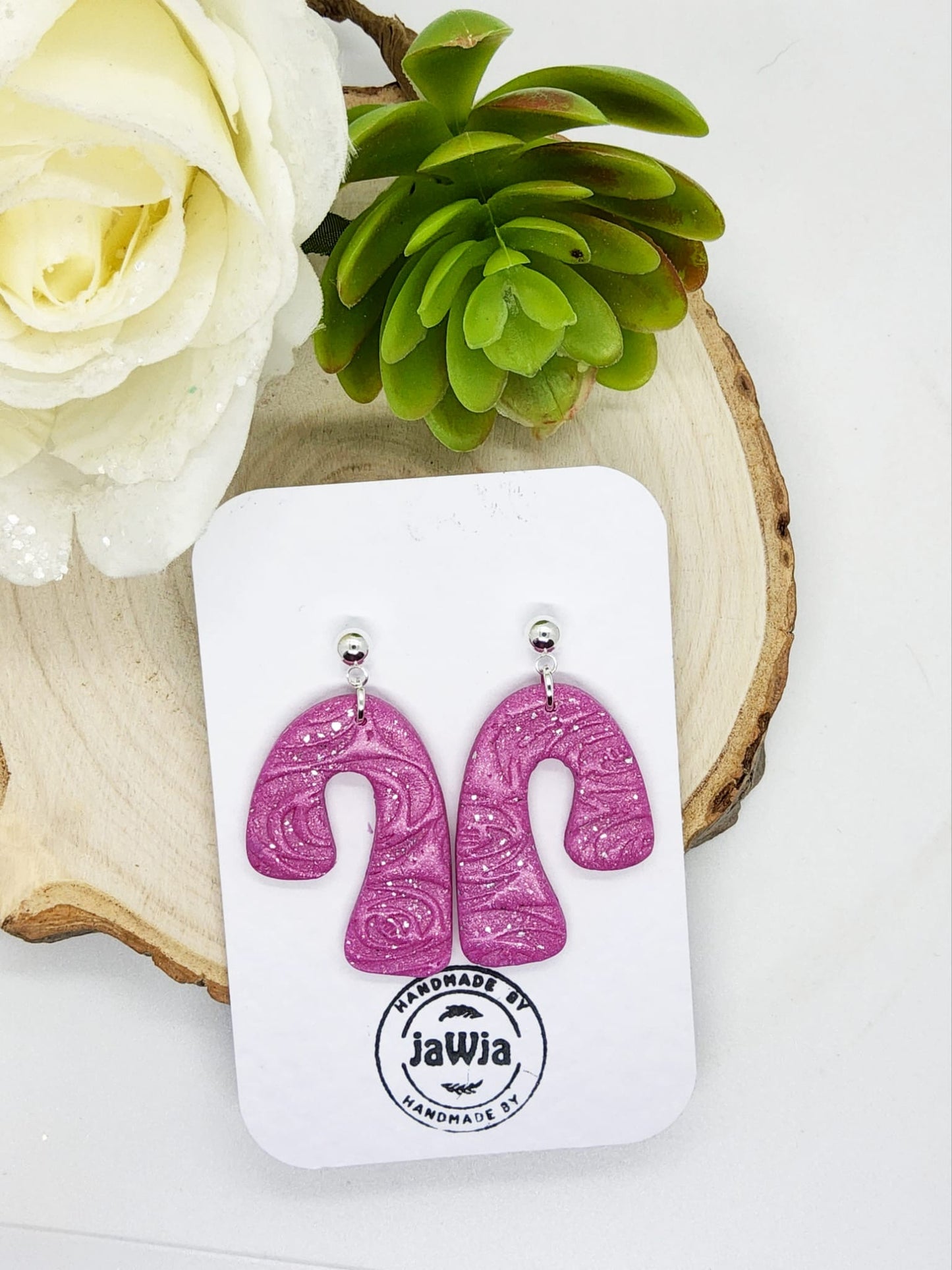 SPARKLY FUSCHIA POLYMER CLAY EARRINGS