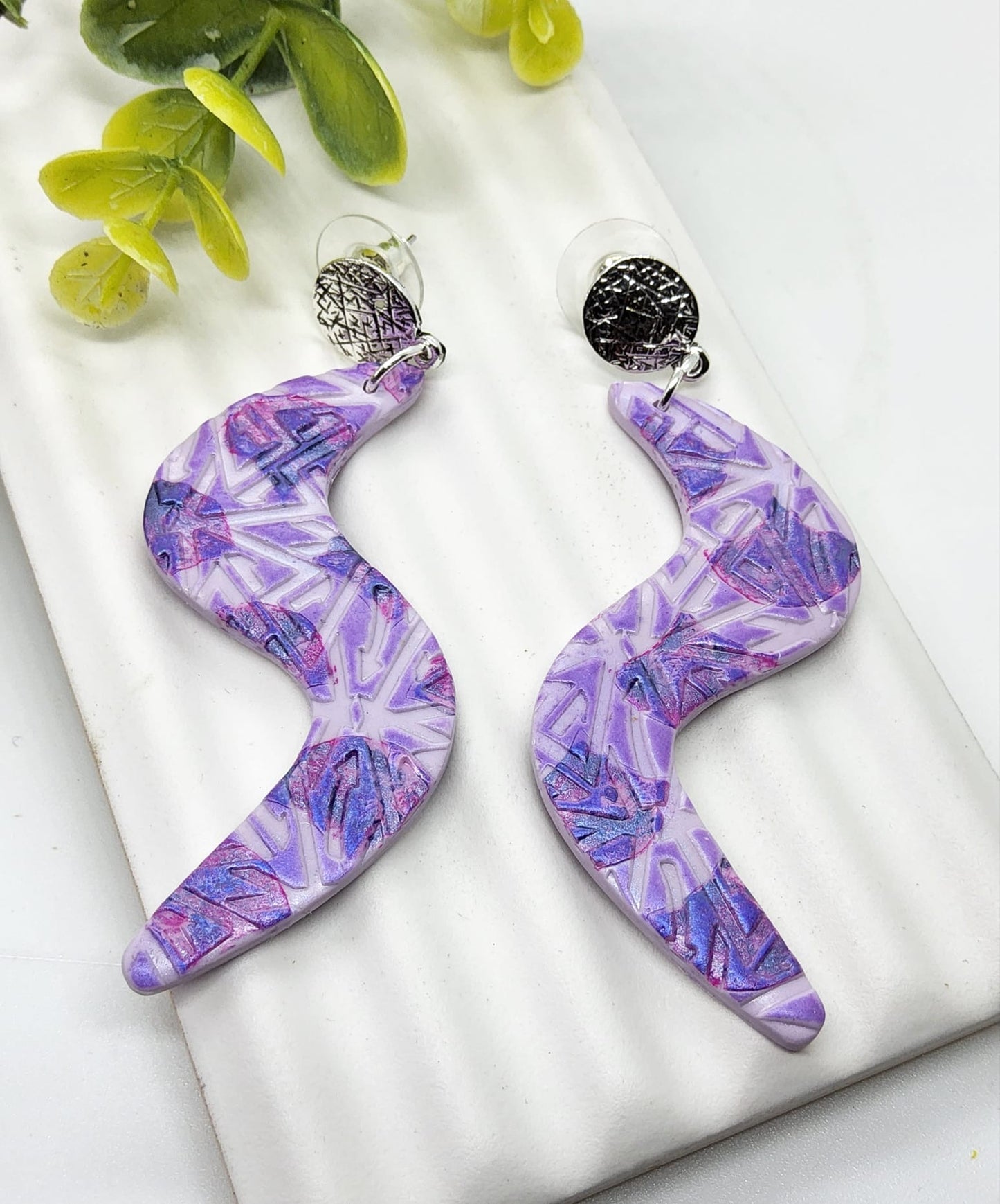 LILAC AND PURPLE STATEMENT POLYMER CLAY EARRINGS