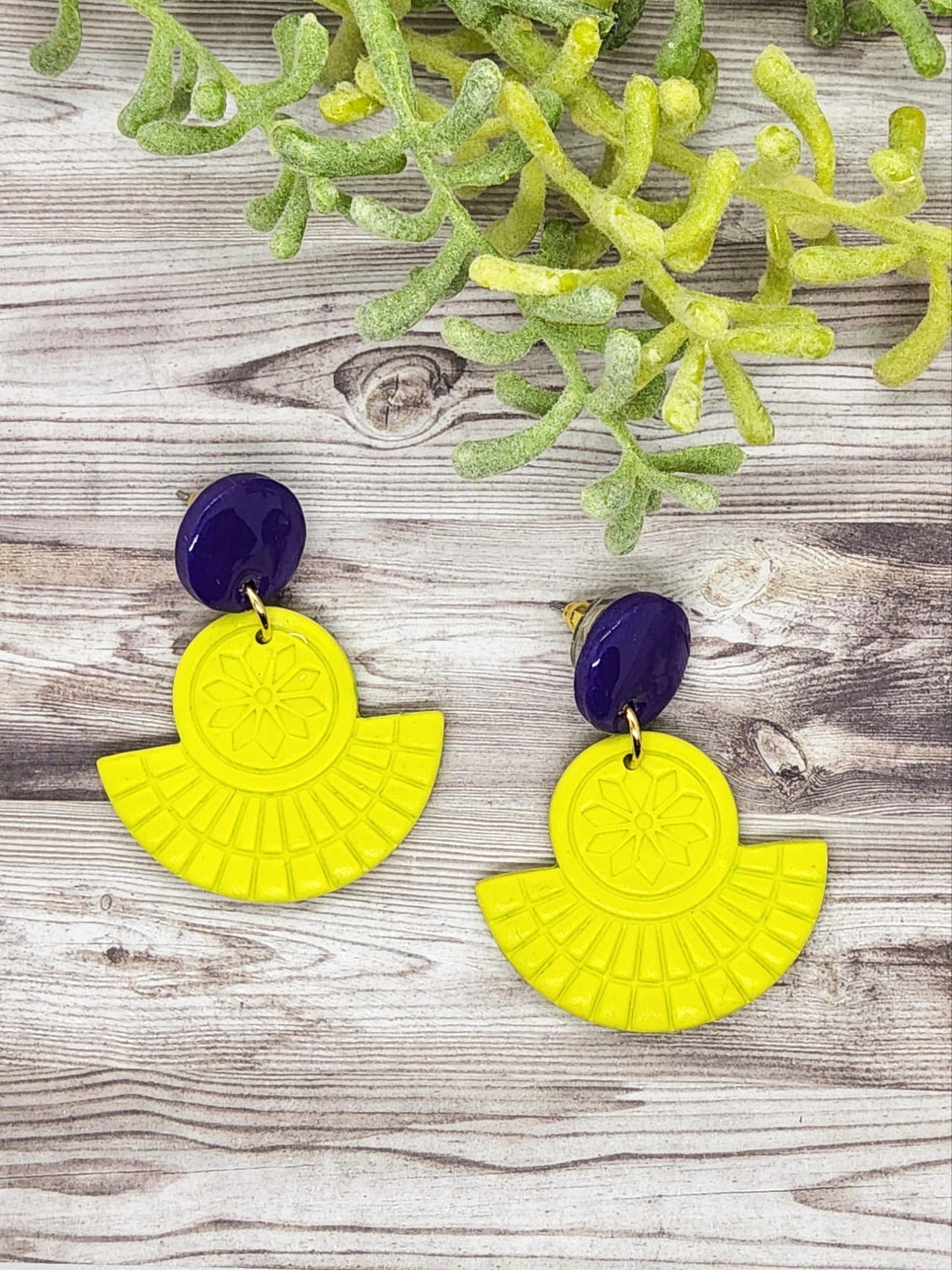 LIME AND PURPLE POLYMER CLAY EARRINGS