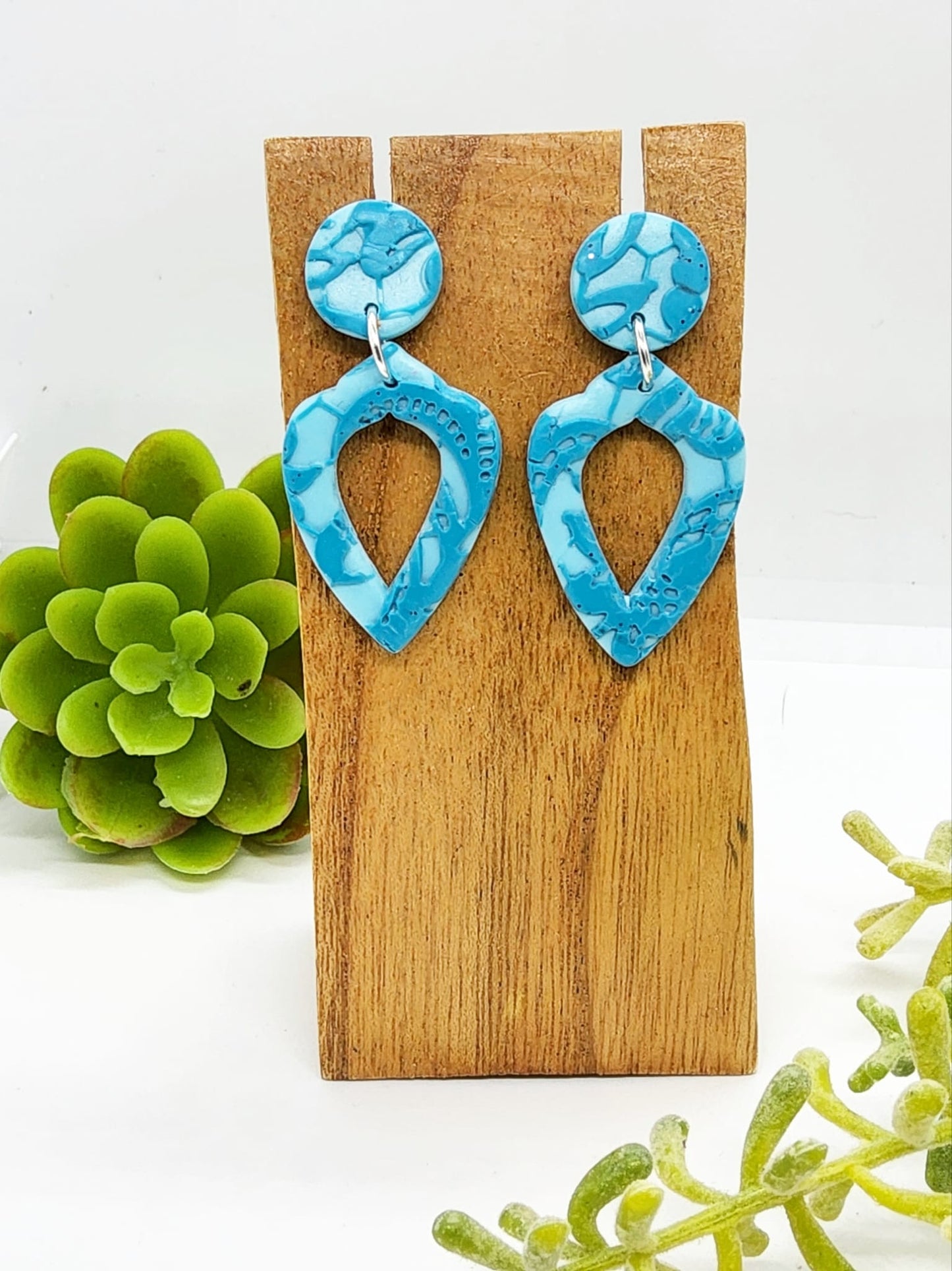 SHADES OF BLUE LACE EFFECT POLYMER CLAY EARRINGS