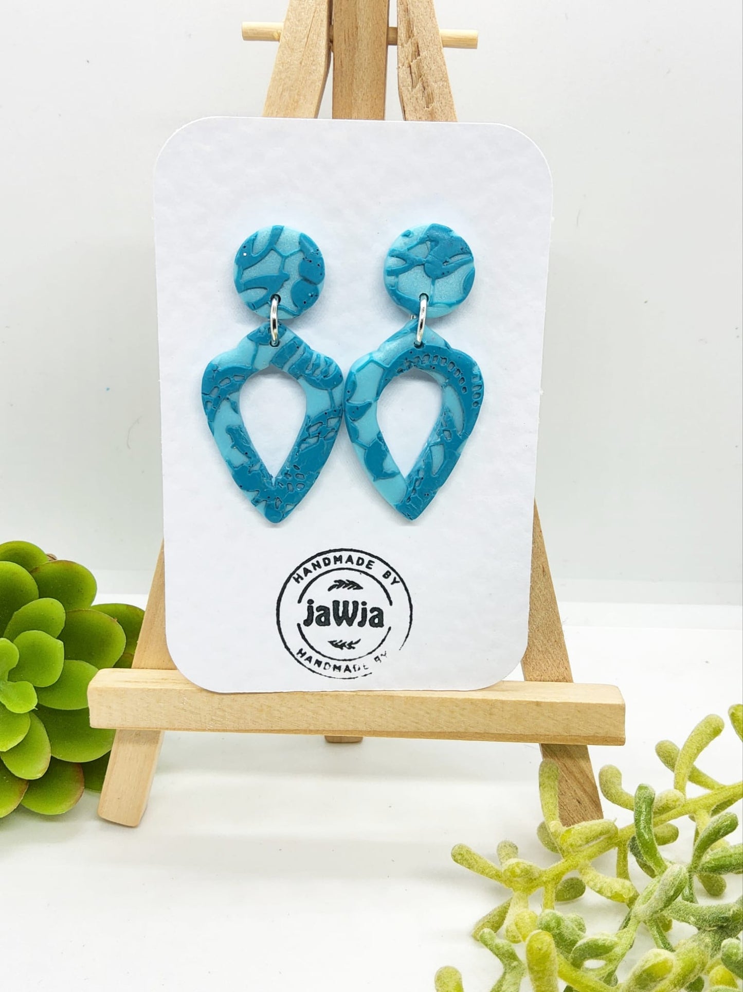 SHADES OF BLUE LACE EFFECT POLYMER CLAY EARRINGS