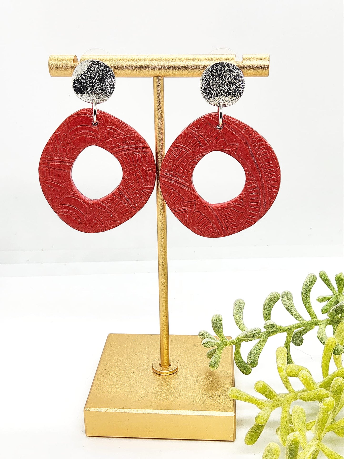 RED STATEMENT POLYMER CLAY EARRINGS