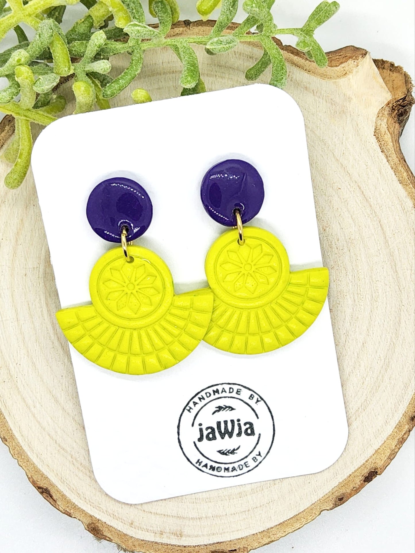 LIME AND PURPLE POLYMER CLAY EARRINGS