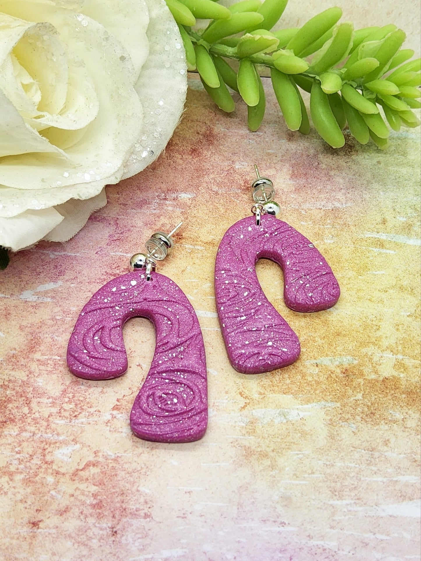 SPARKLY FUSCHIA POLYMER CLAY EARRINGS