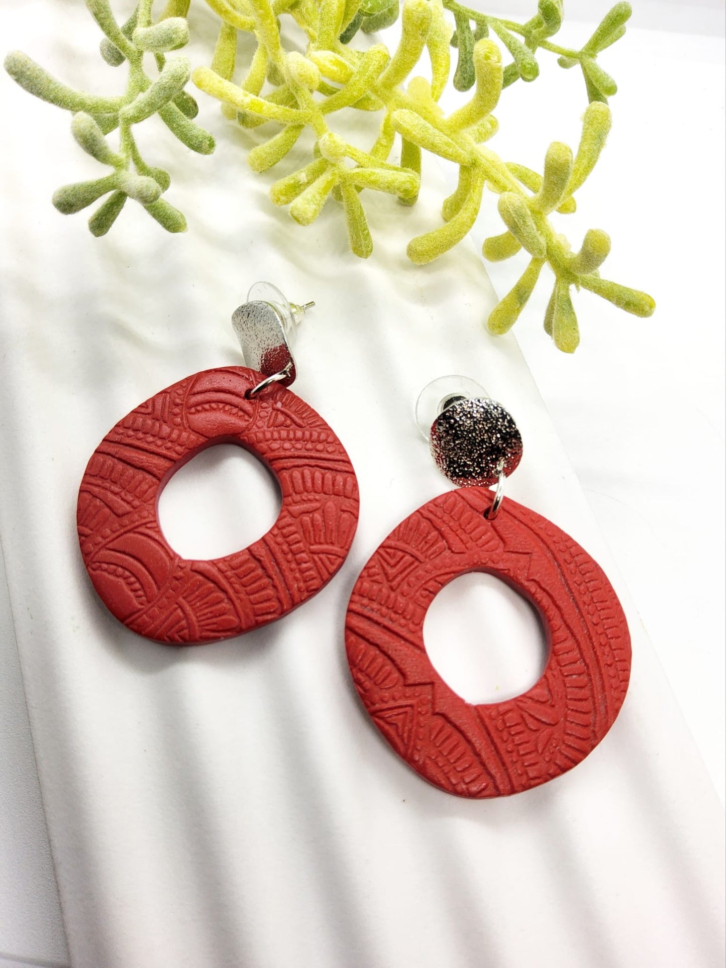 RED STATEMENT POLYMER CLAY EARRINGS