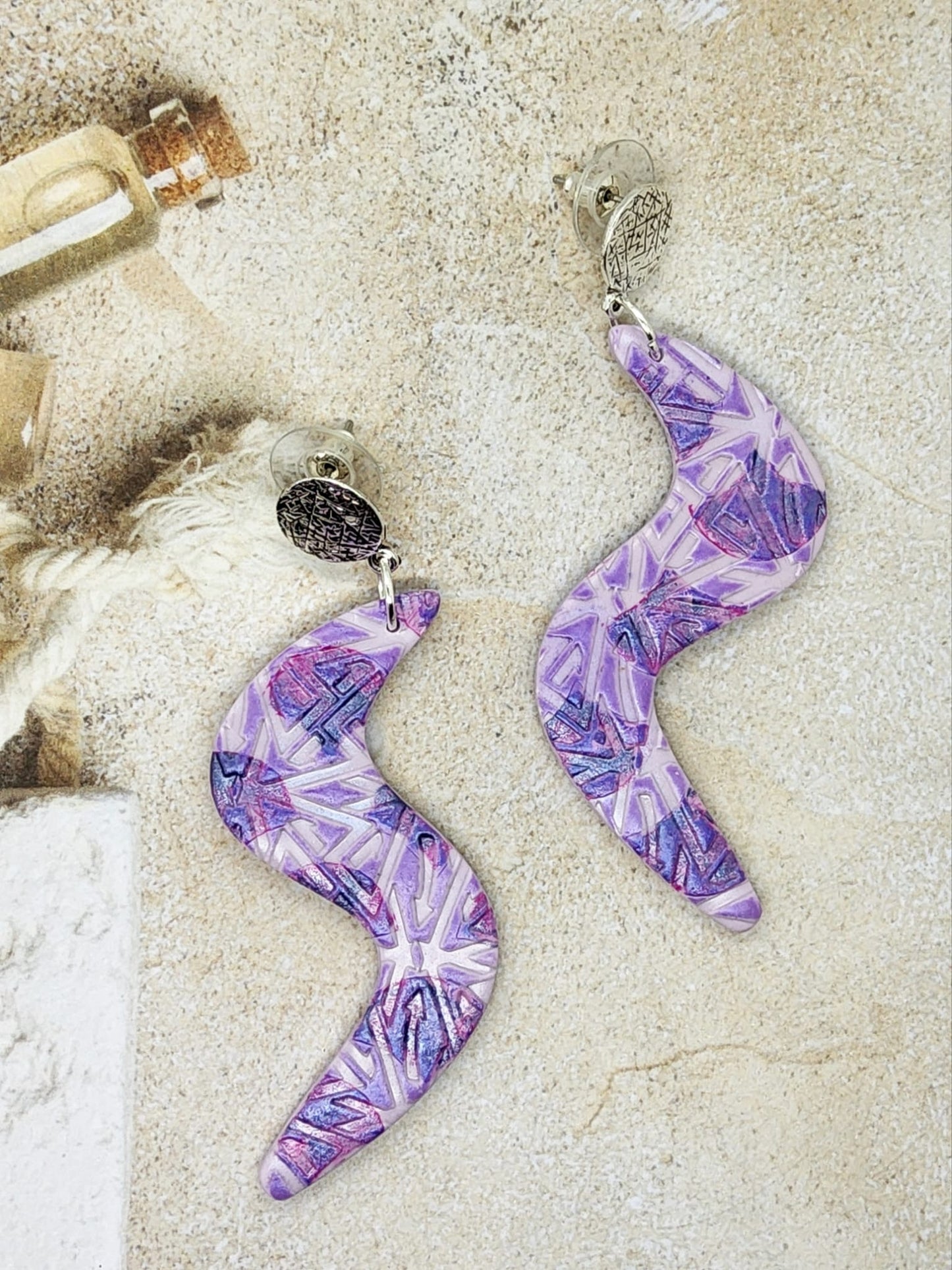 LILAC AND PURPLE STATEMENT POLYMER CLAY EARRINGS