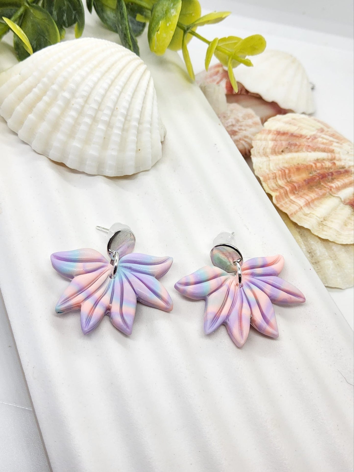 PASTEL LEAF POLYMER CLAY EARRINGS