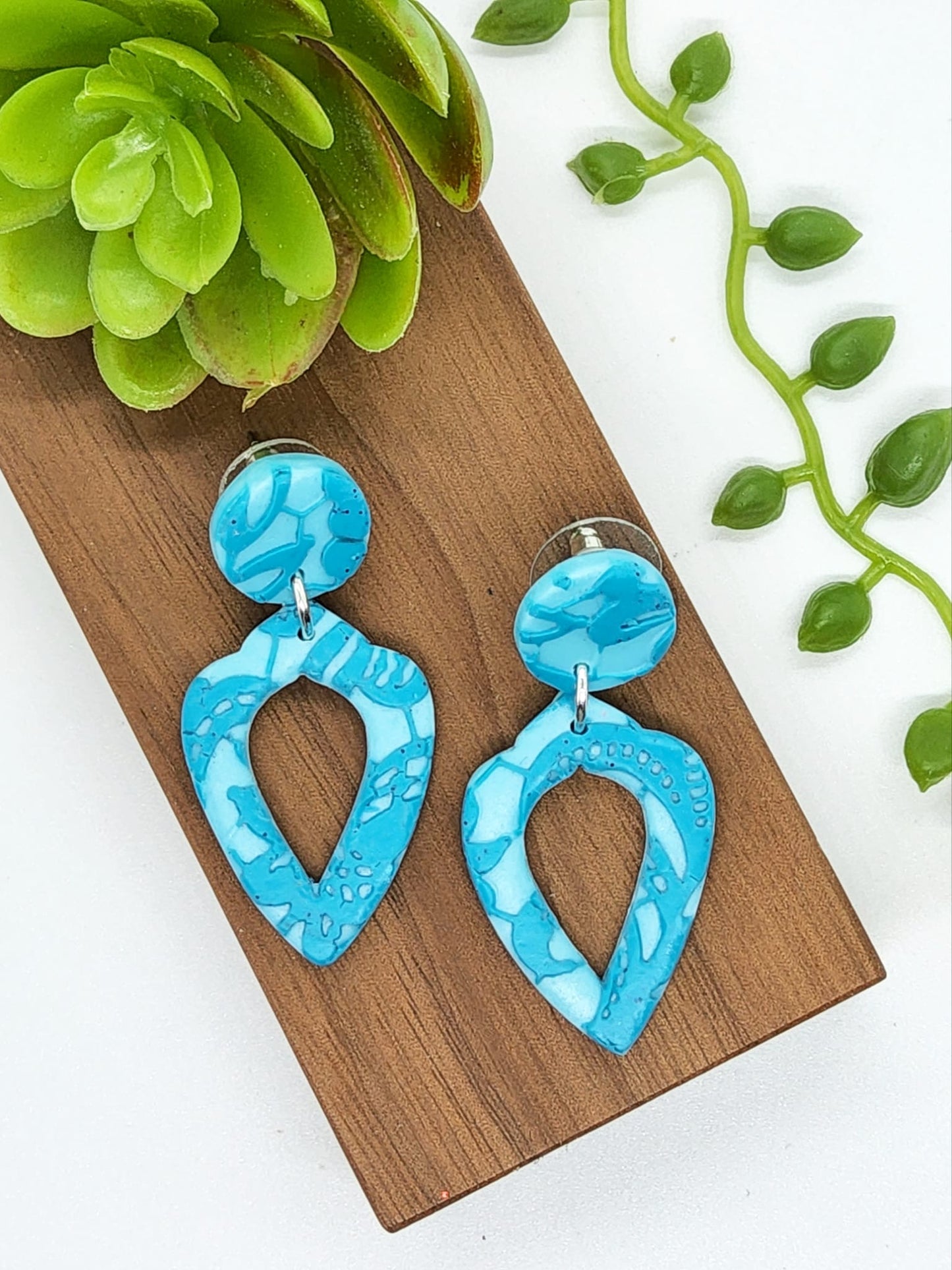 SHADES OF BLUE LACE EFFECT POLYMER CLAY EARRINGS